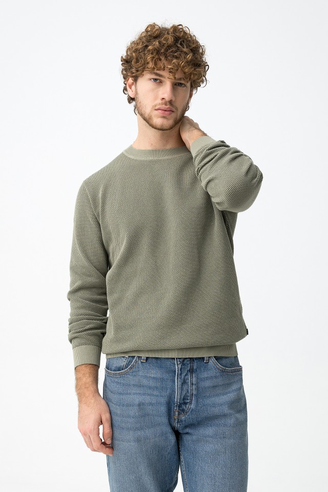 Green Textured Knit Sweater