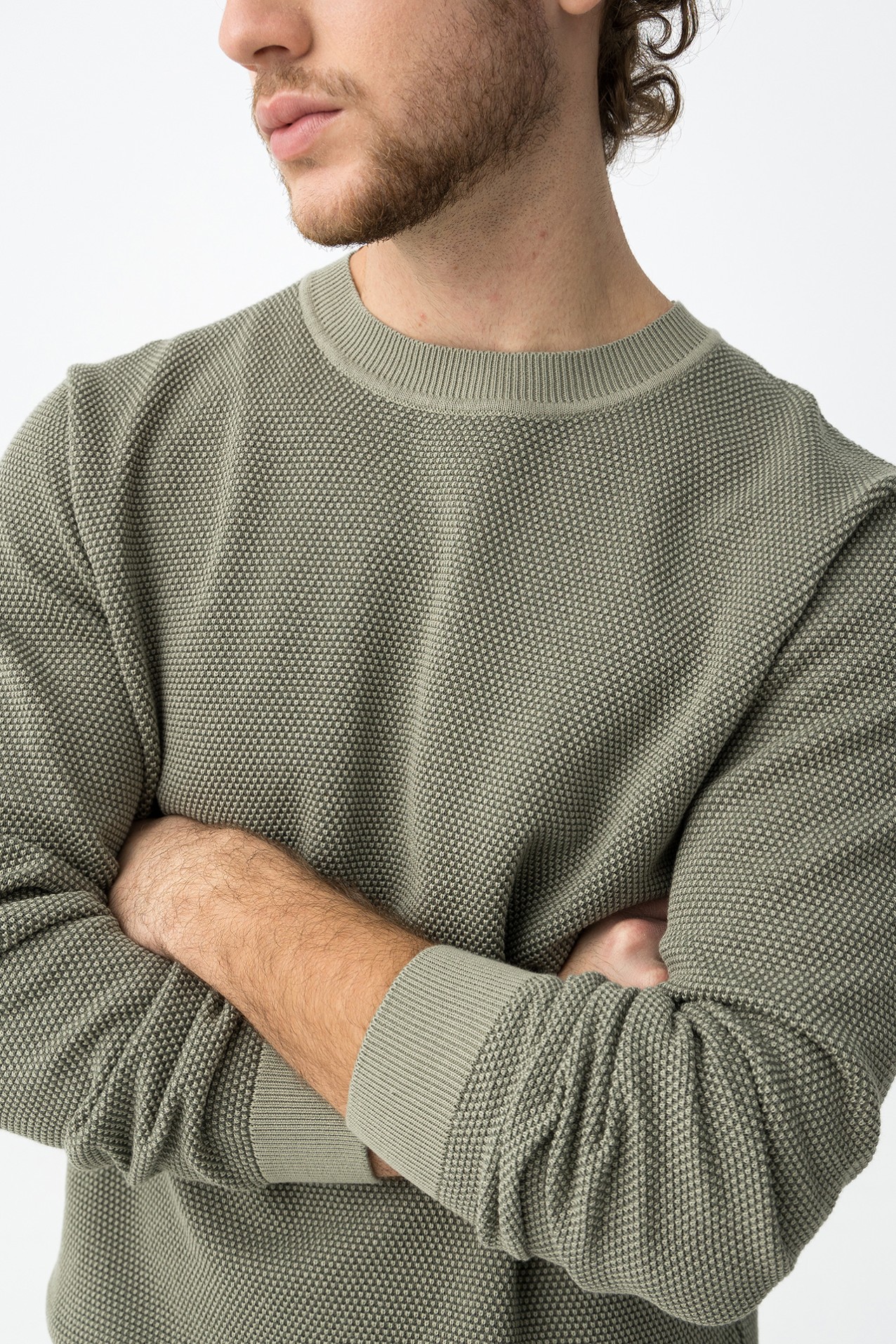 Green Textured Knit Sweater
