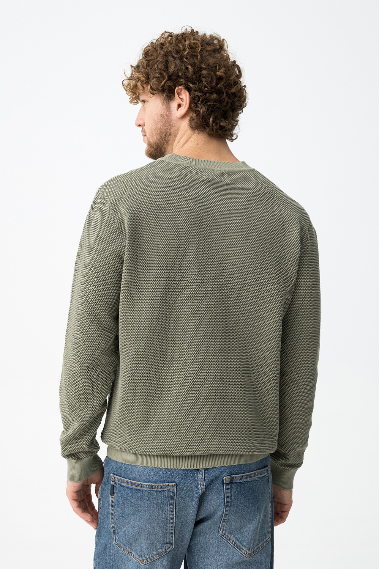 Green Textured Knit Sweater