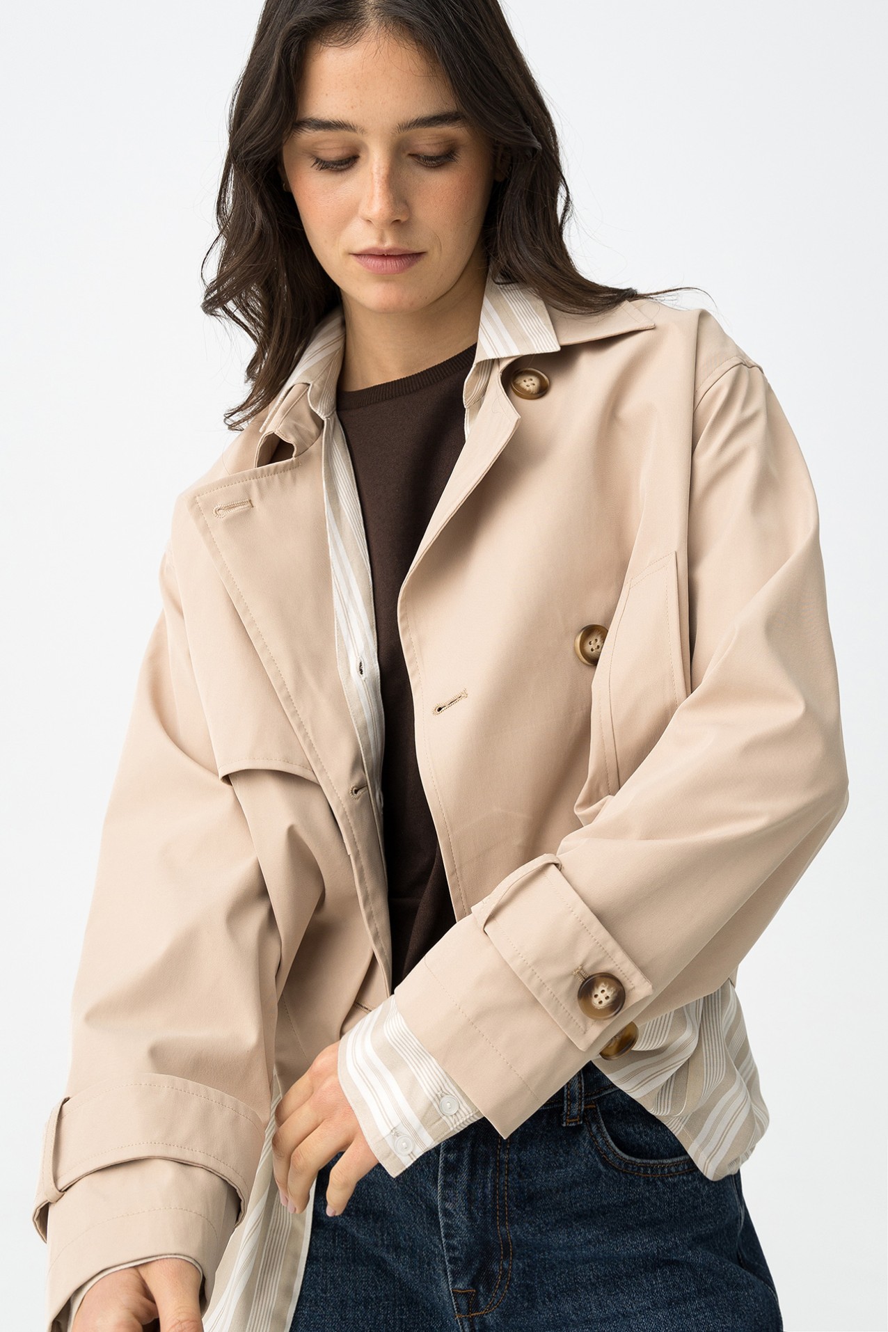 Casaco bege relaxed cropped