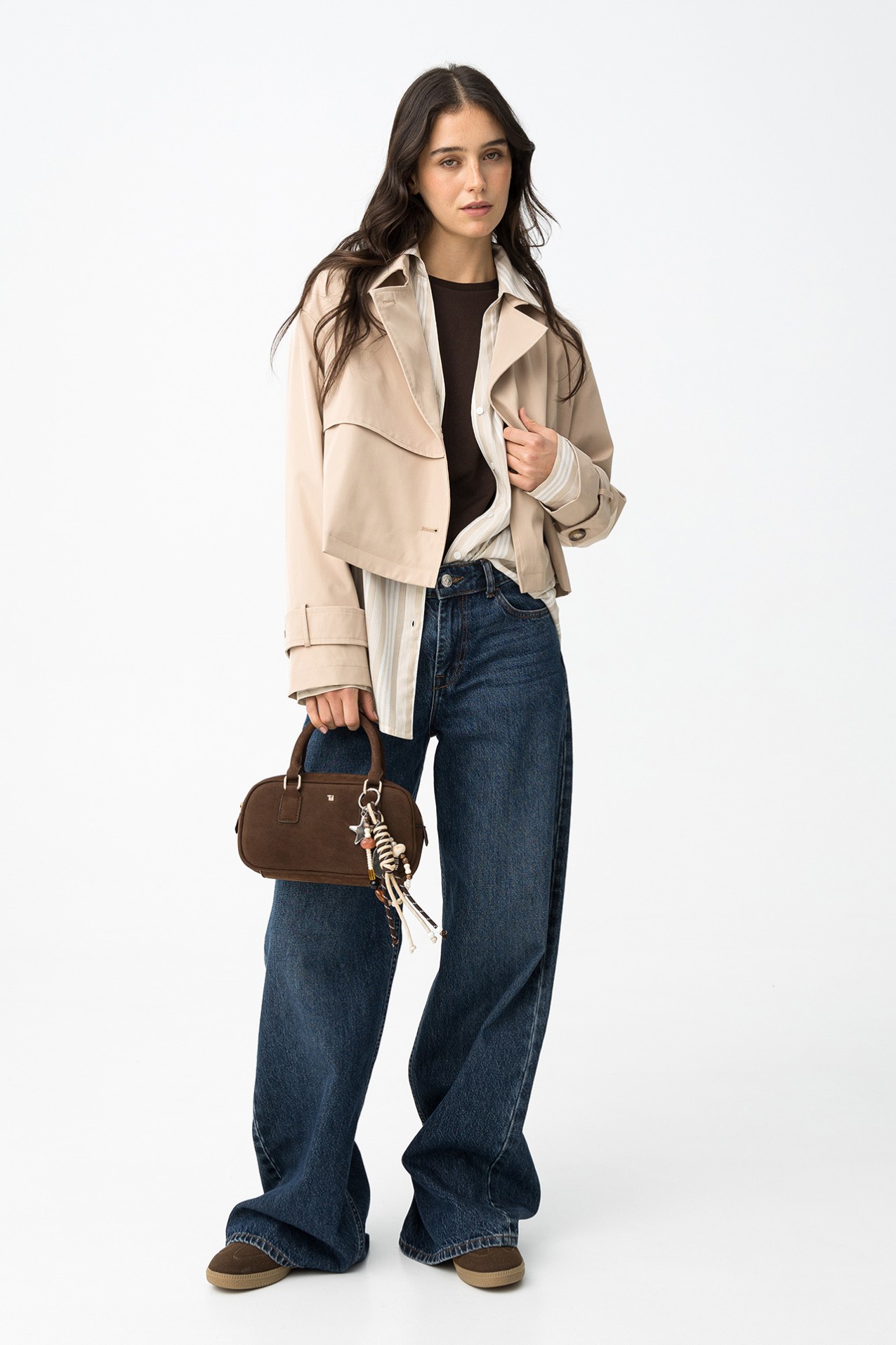 Casaco bege relaxed cropped