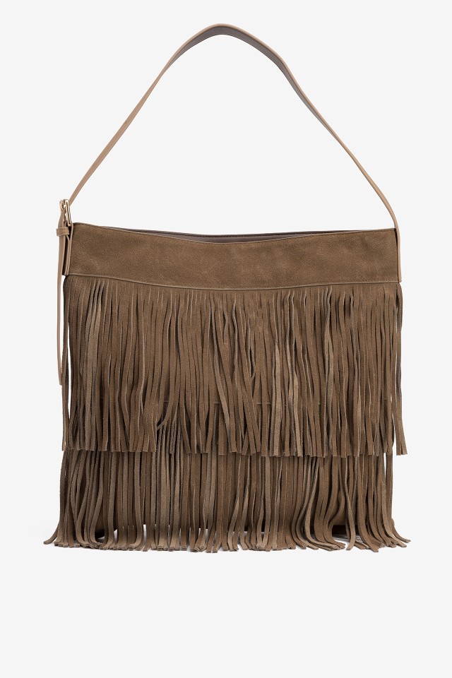 Mala boho castanho com franjas