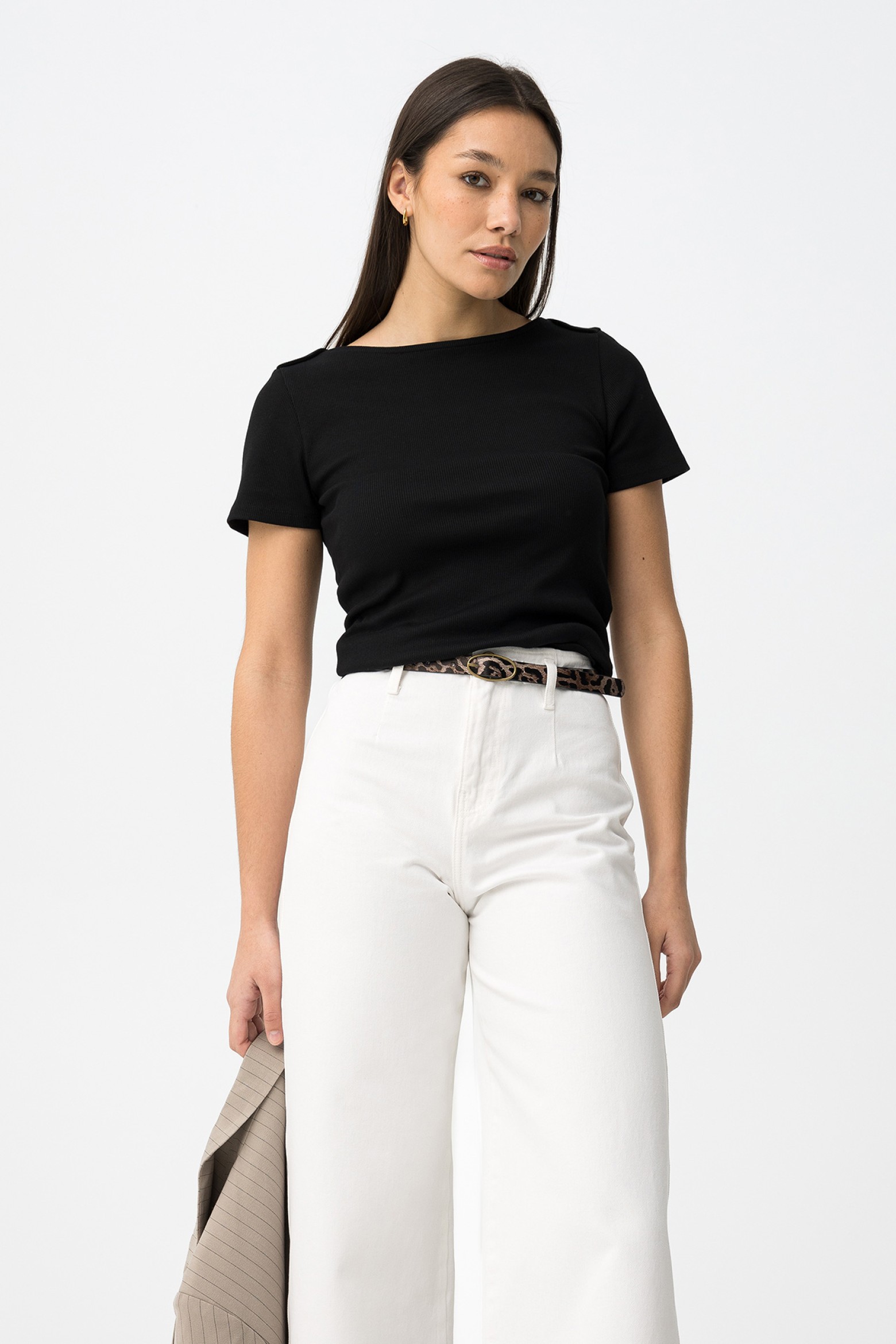 Black Ribbed Slim T-shirt