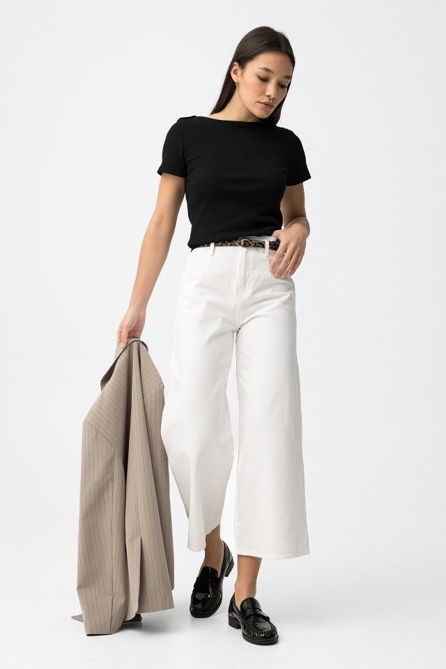 Cropped Wide White Jeans