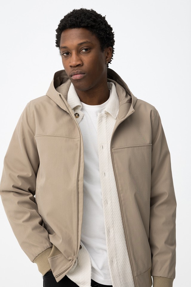 Beige Hooded Jacket