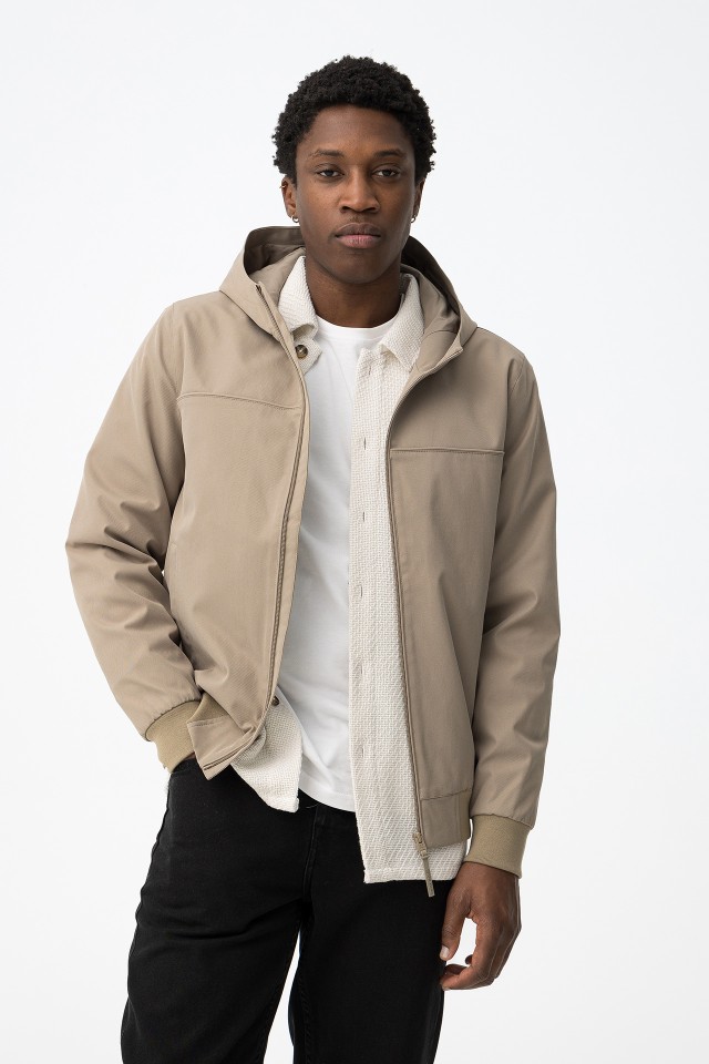 Beige Hooded Jacket