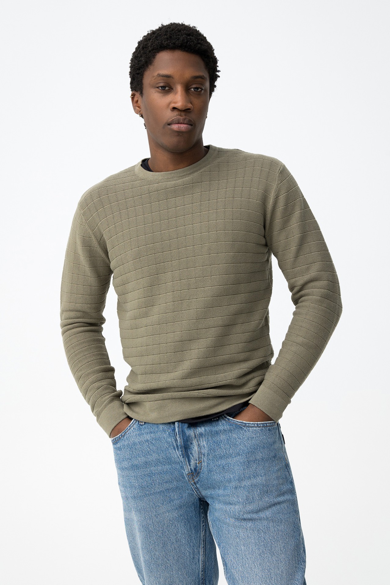 Green Textured Knit Sweater