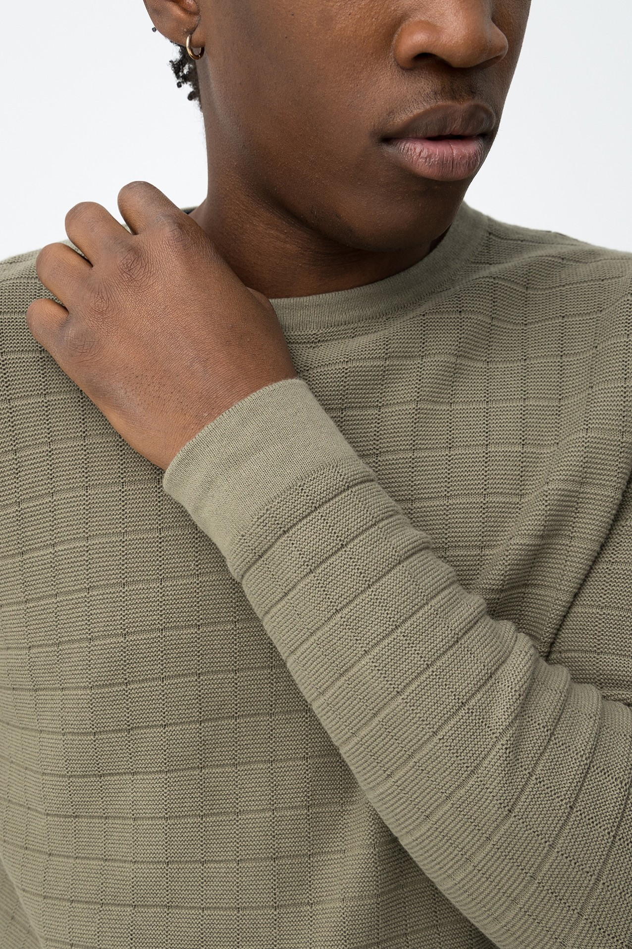 Green Textured Knit Sweater