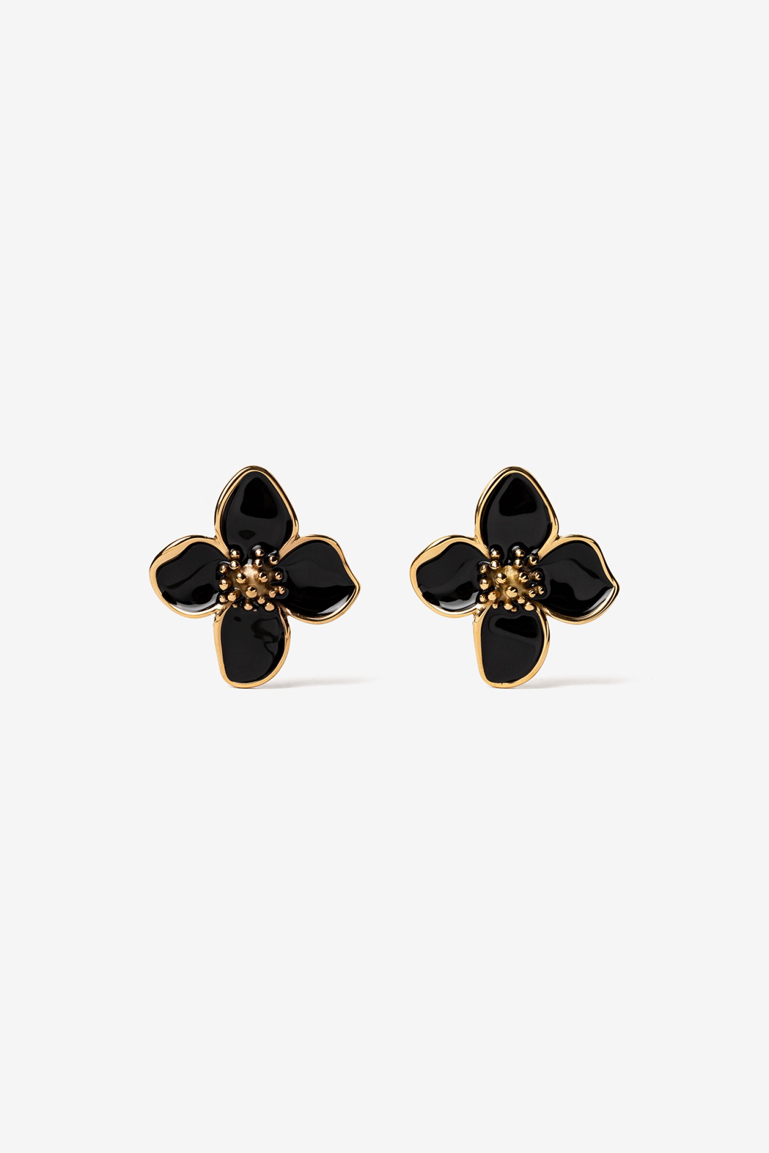 Black Petal Gold Earrings