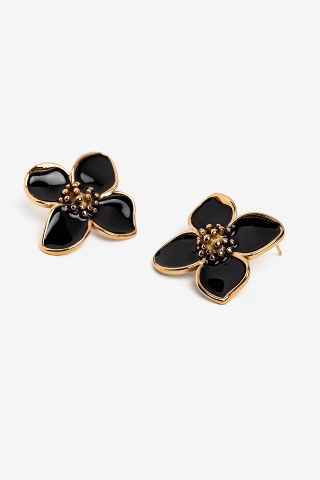 Black Petal Gold Earrings Black Petal Gold Earrings