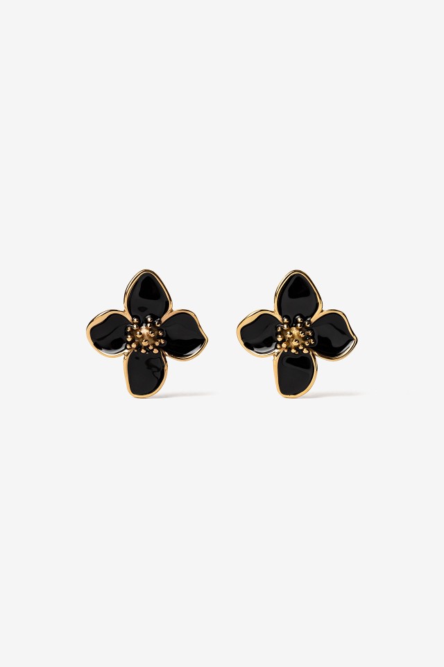 Black Petal Gold Earrings Black Petal Gold Earrings