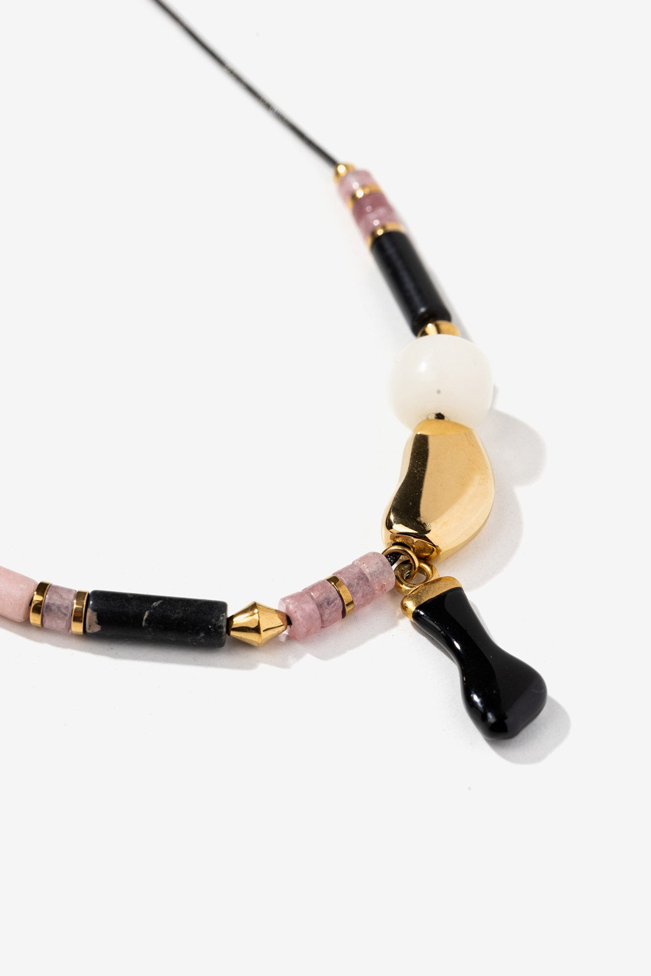 Gold Beaded Pendant Necklace