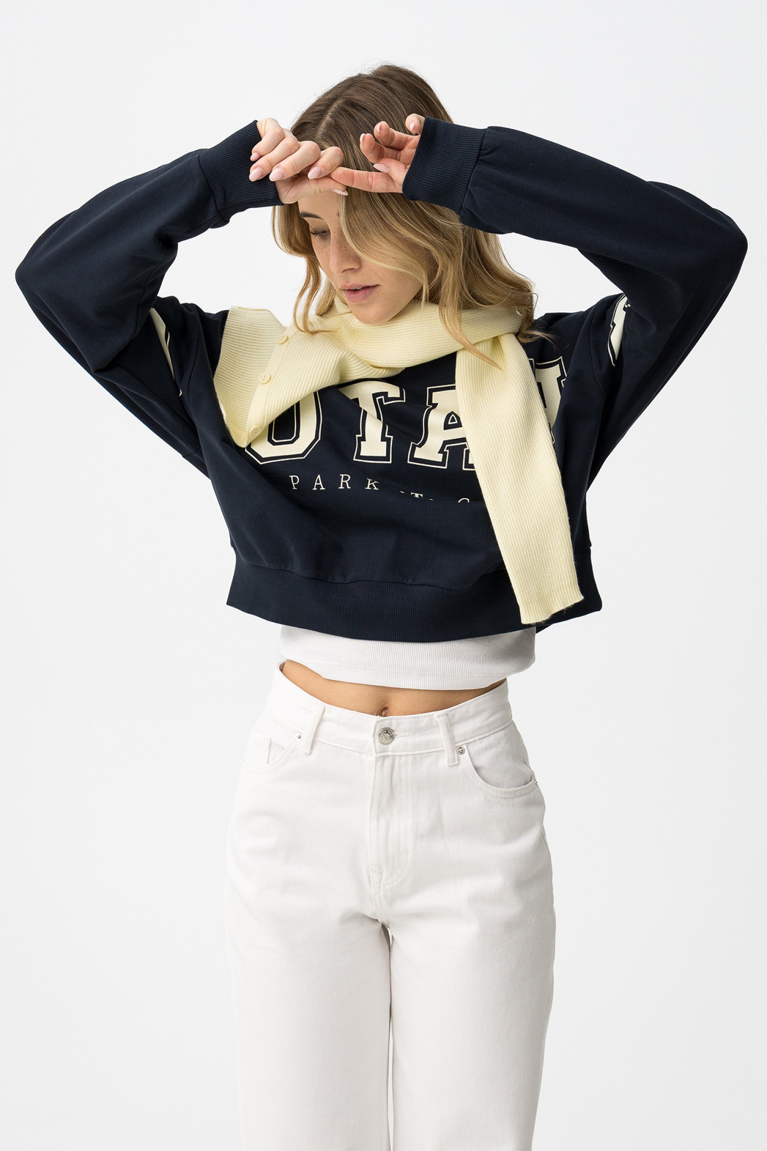 Navy Cropped Sweatshirt