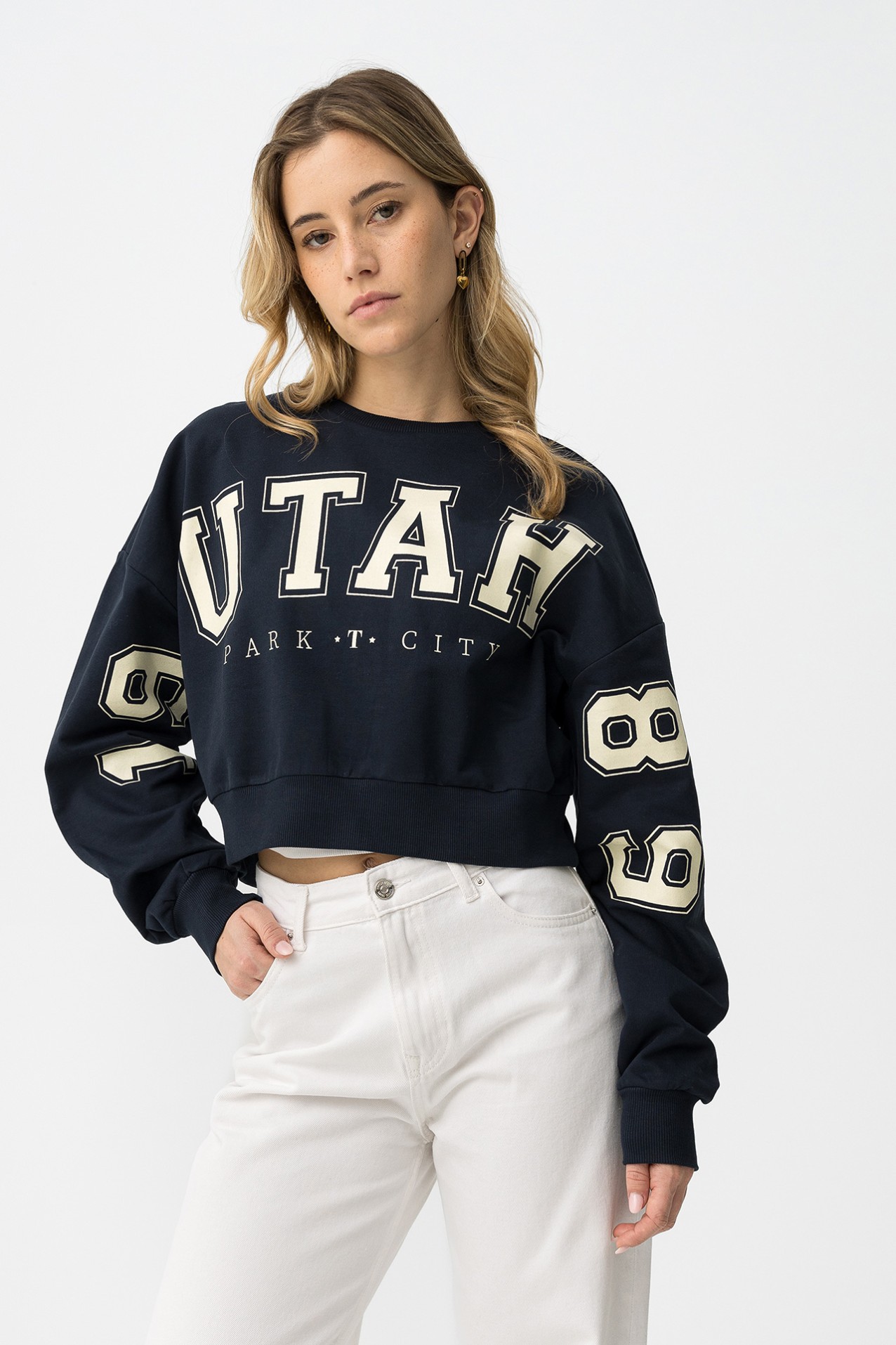 Navy Cropped Sweatshirt