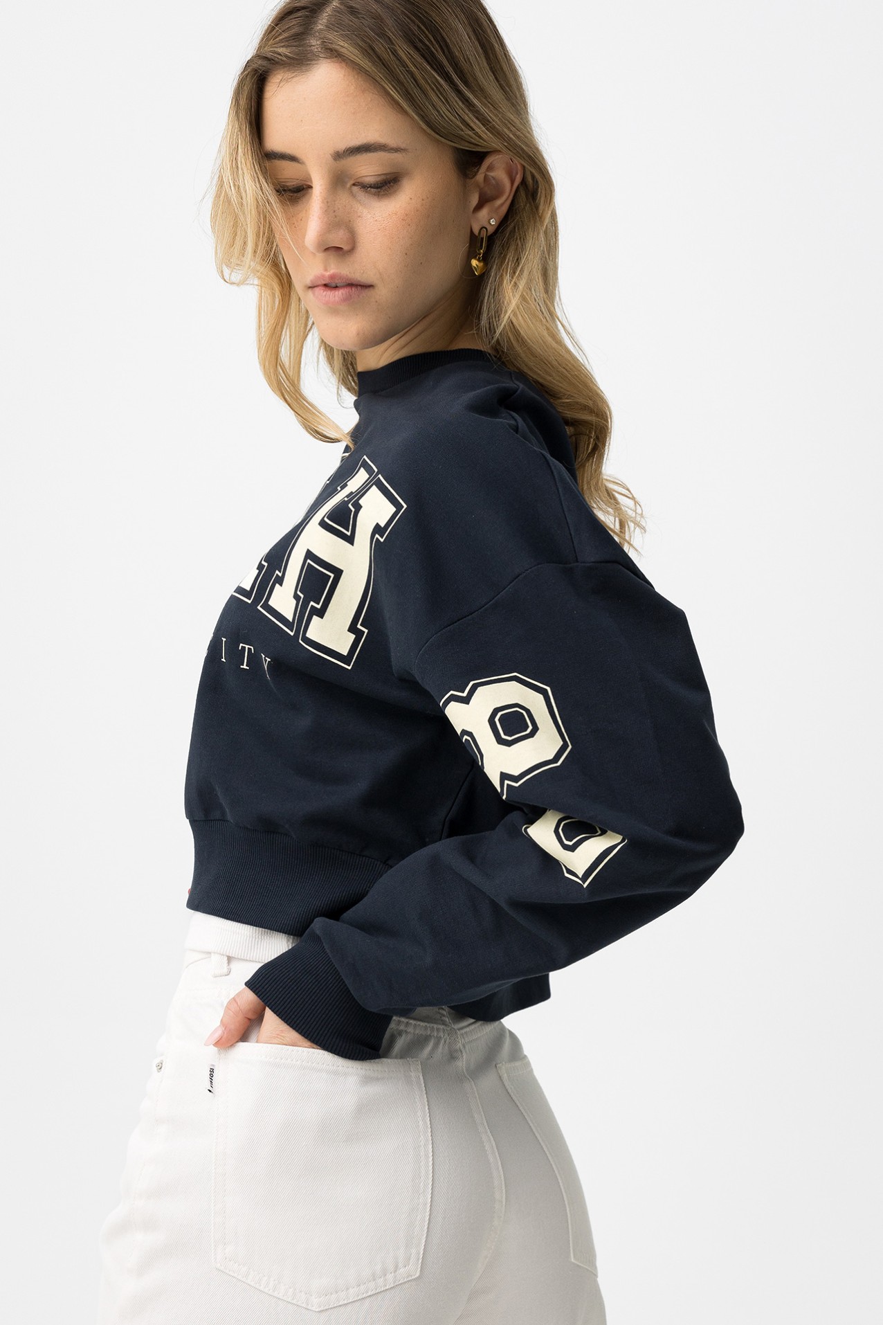 Navy Cropped Sweatshirt