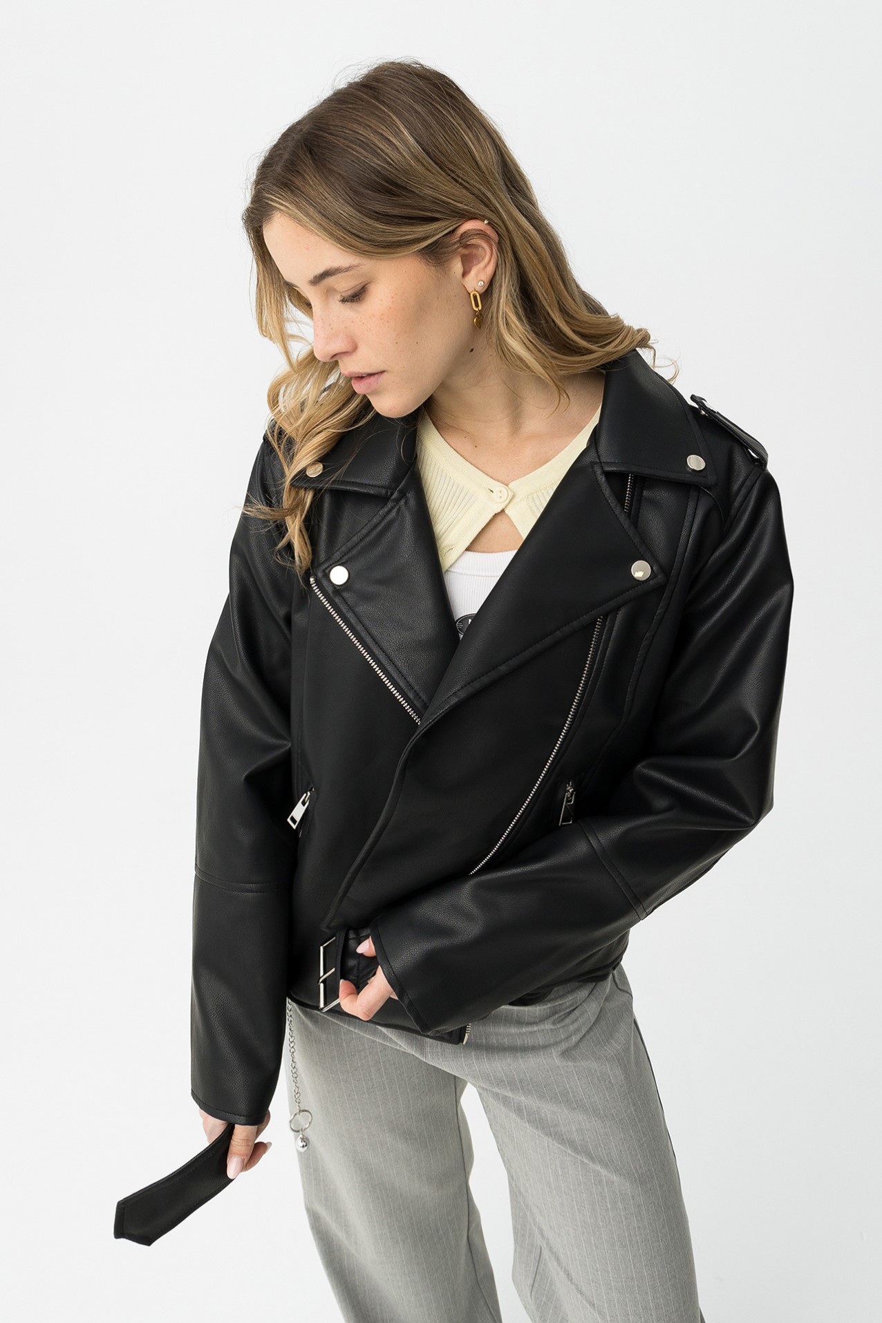 Casaco Preto Estilo Motard