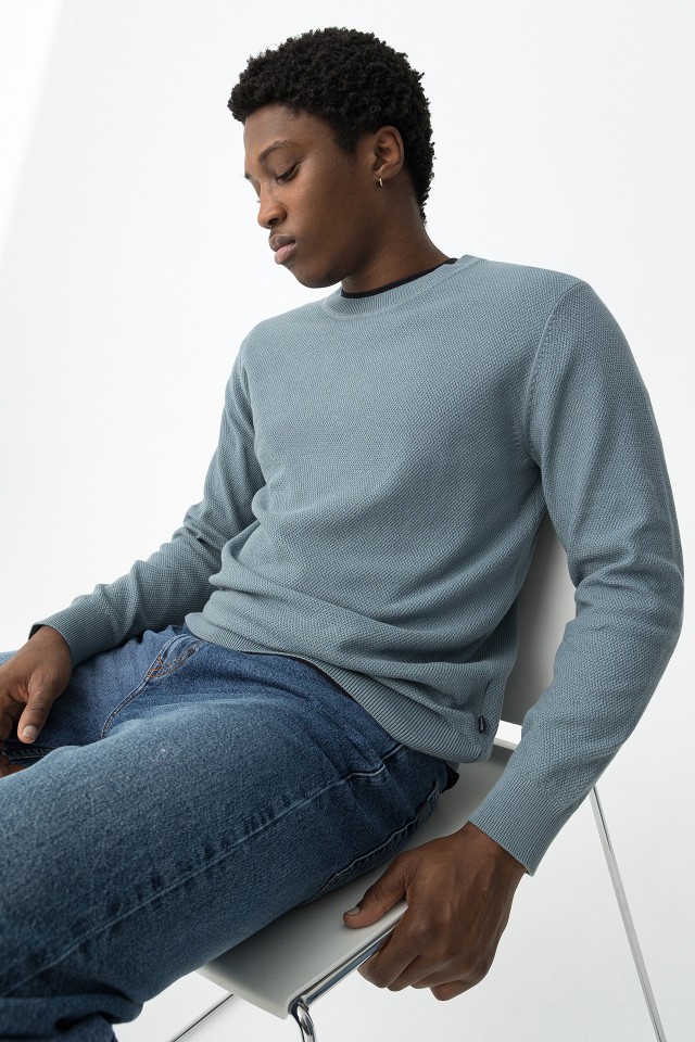 Blue Knit Crewneck Sweater