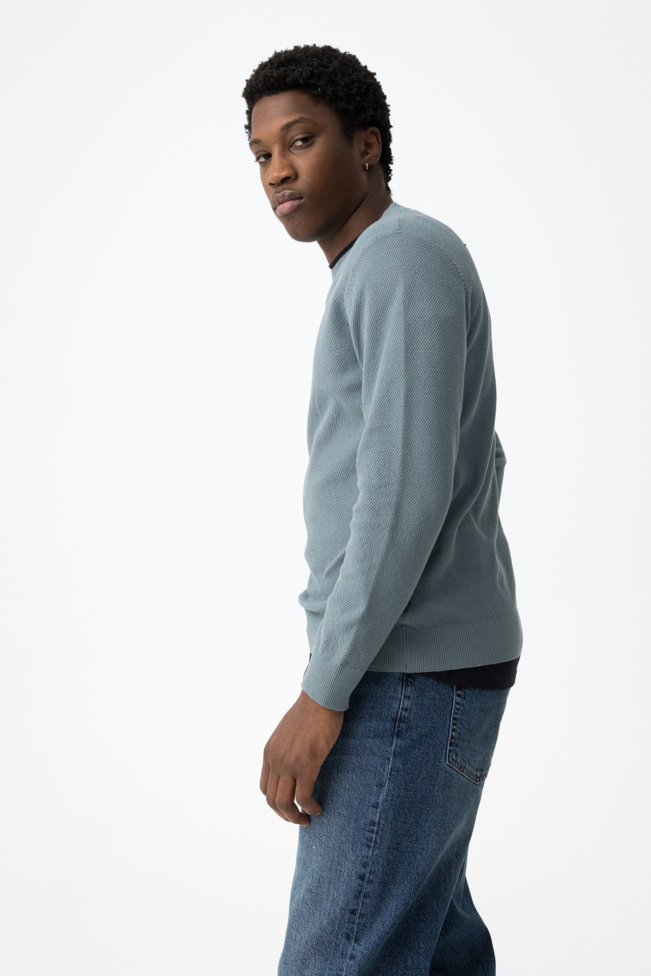 Blue Knit Crewneck Sweater