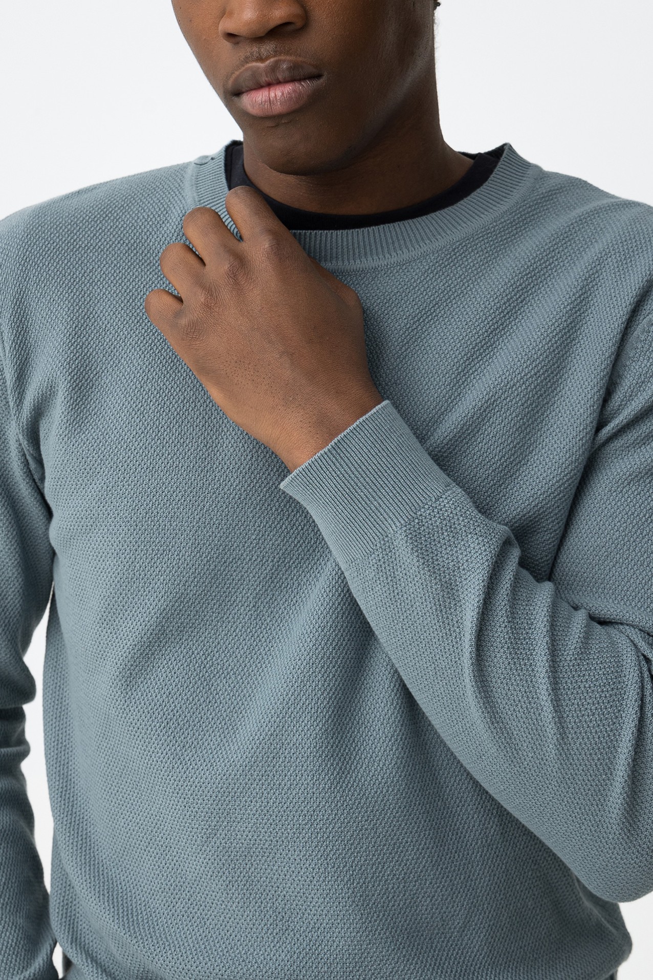 Blue Knit Crewneck Sweater