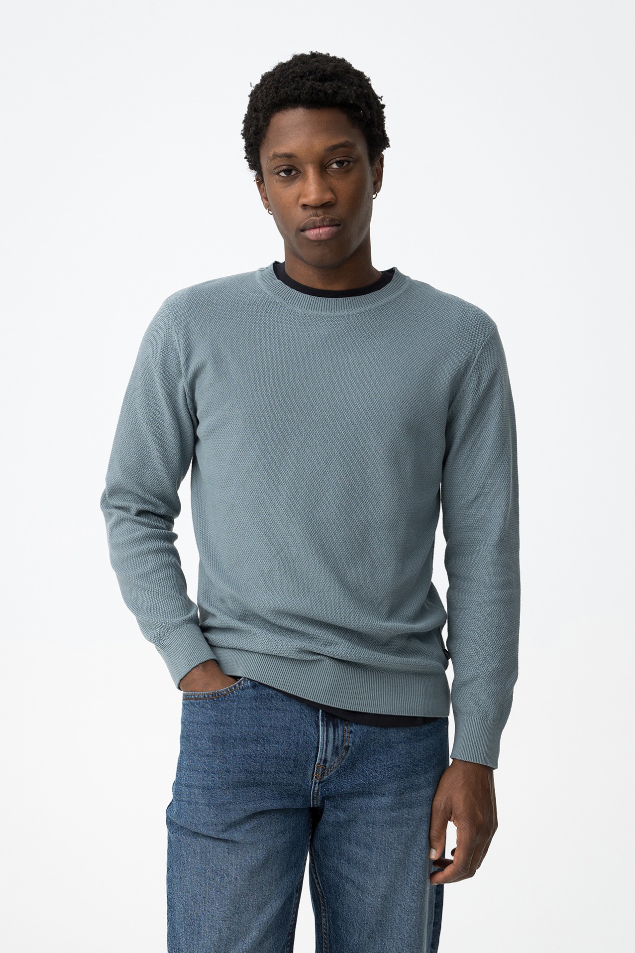 Blue Knit Crewneck Sweater