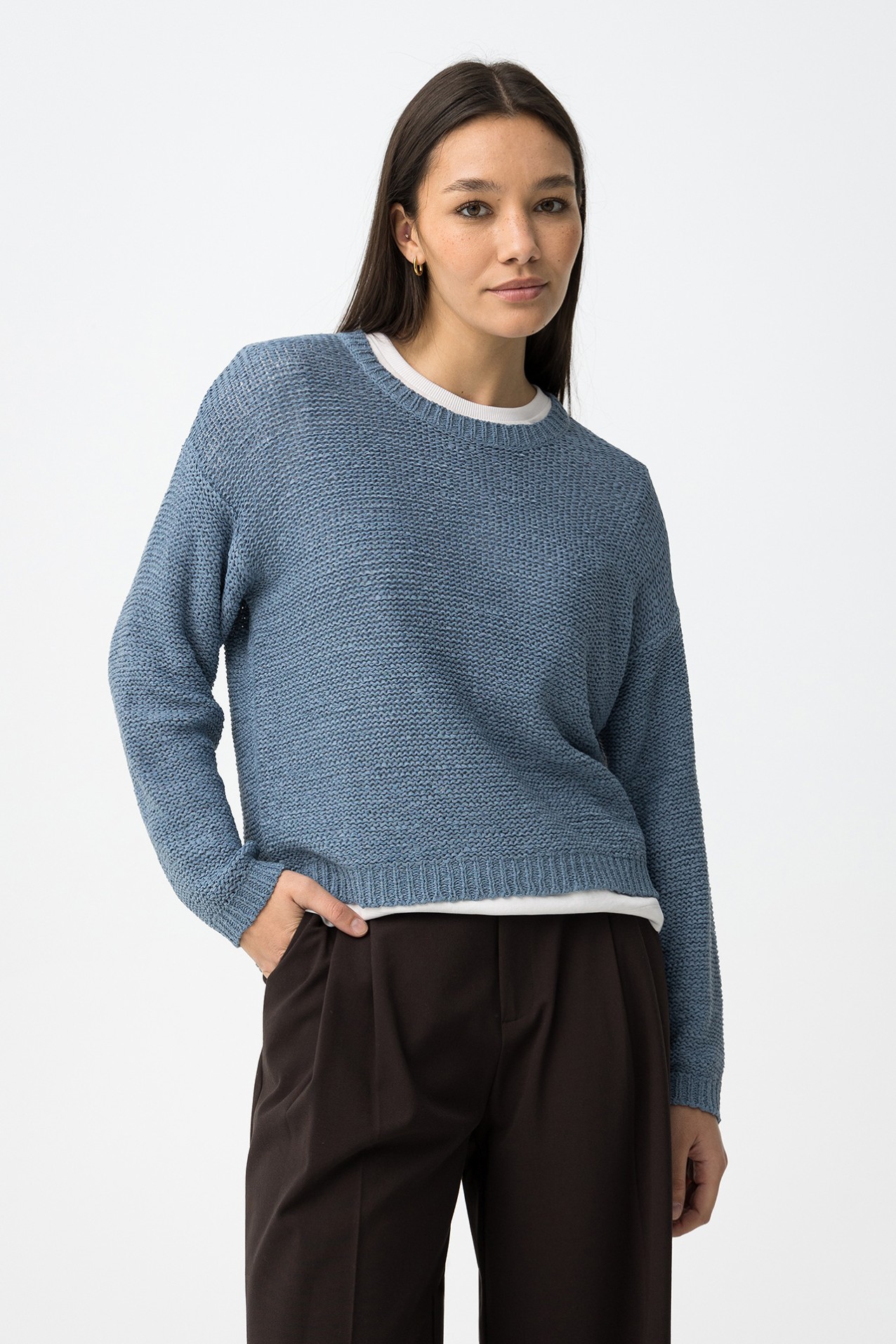 Camisola tricotada azul regular