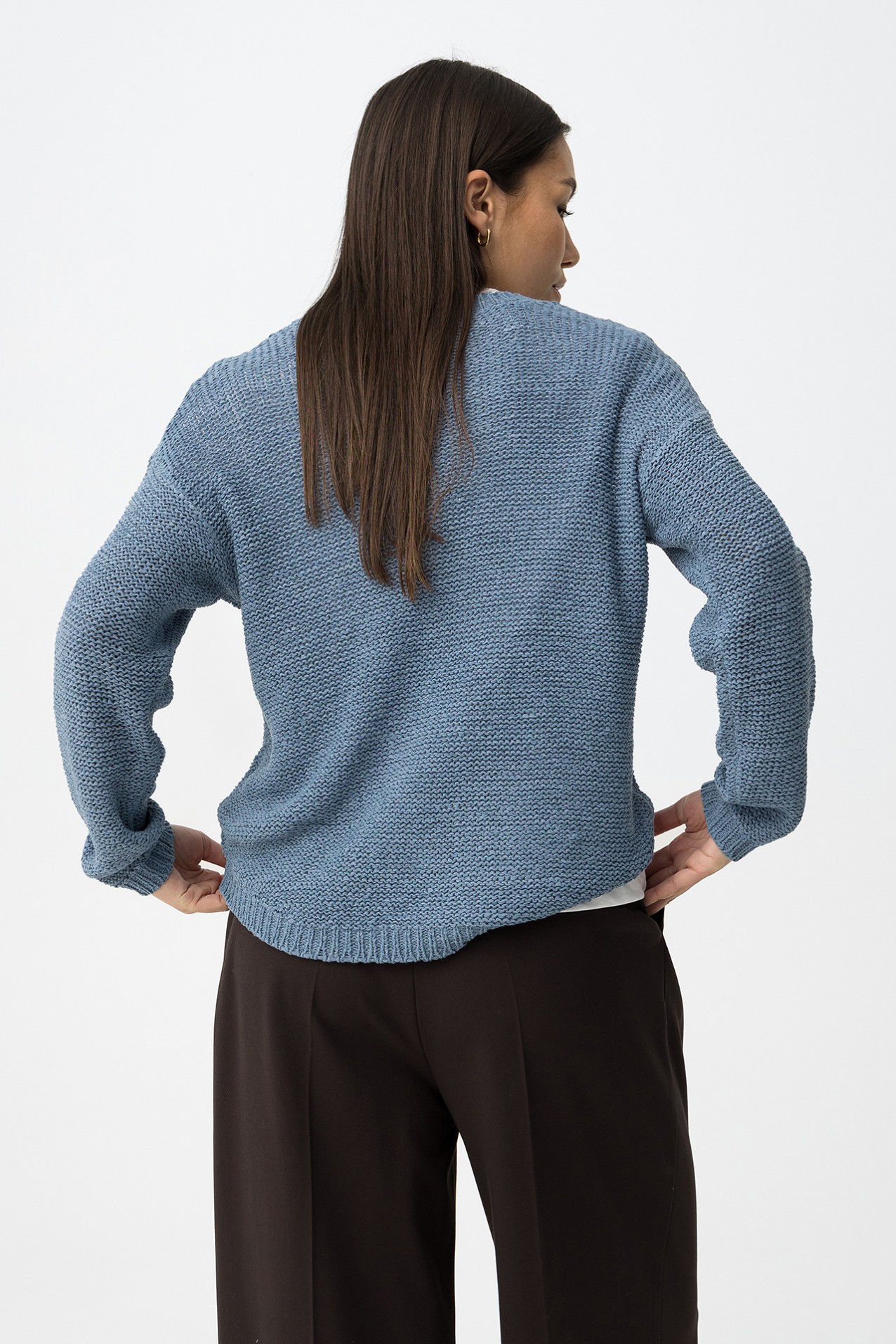 Camisola tricotada azul regular