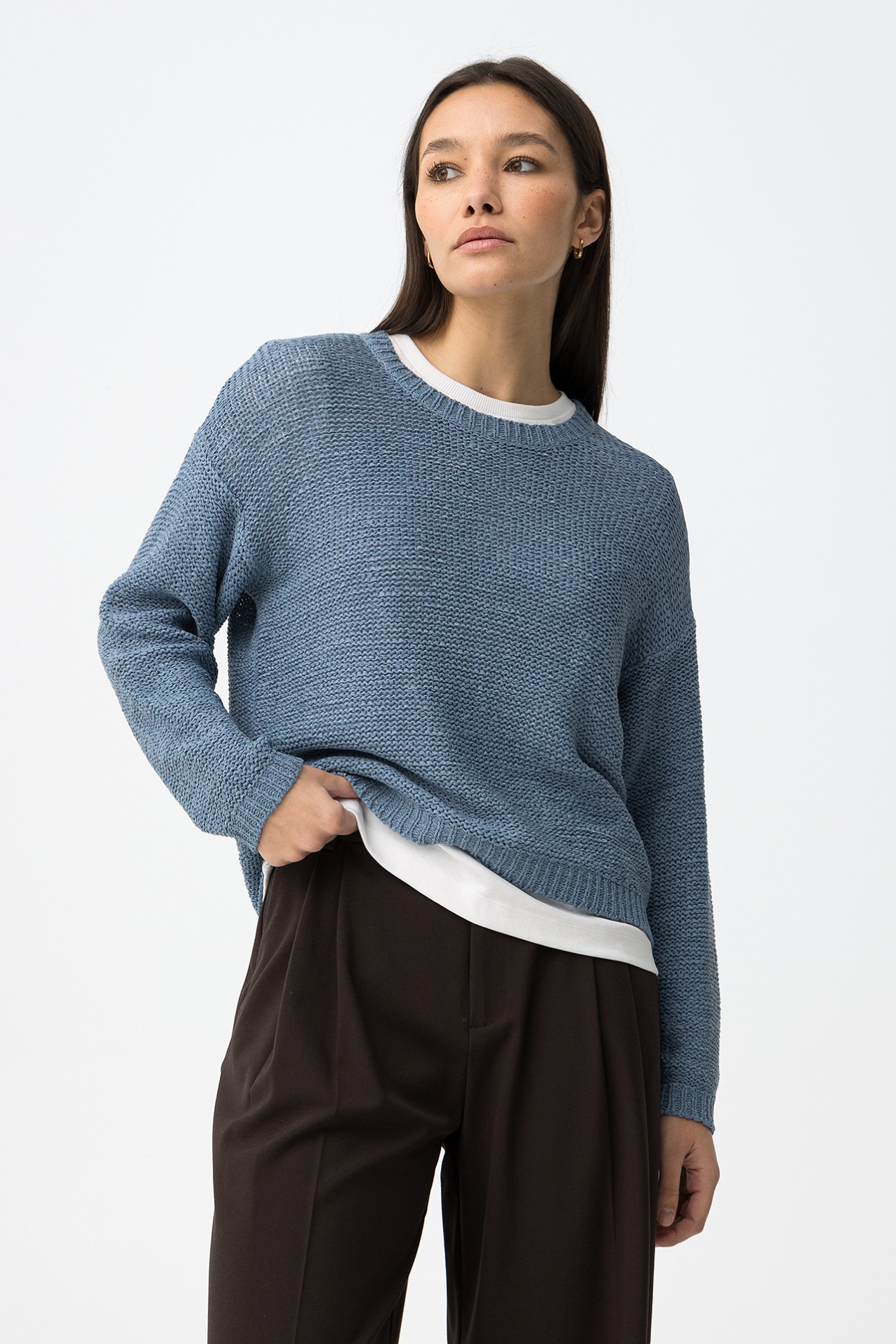 Camisola tricotada azul regular