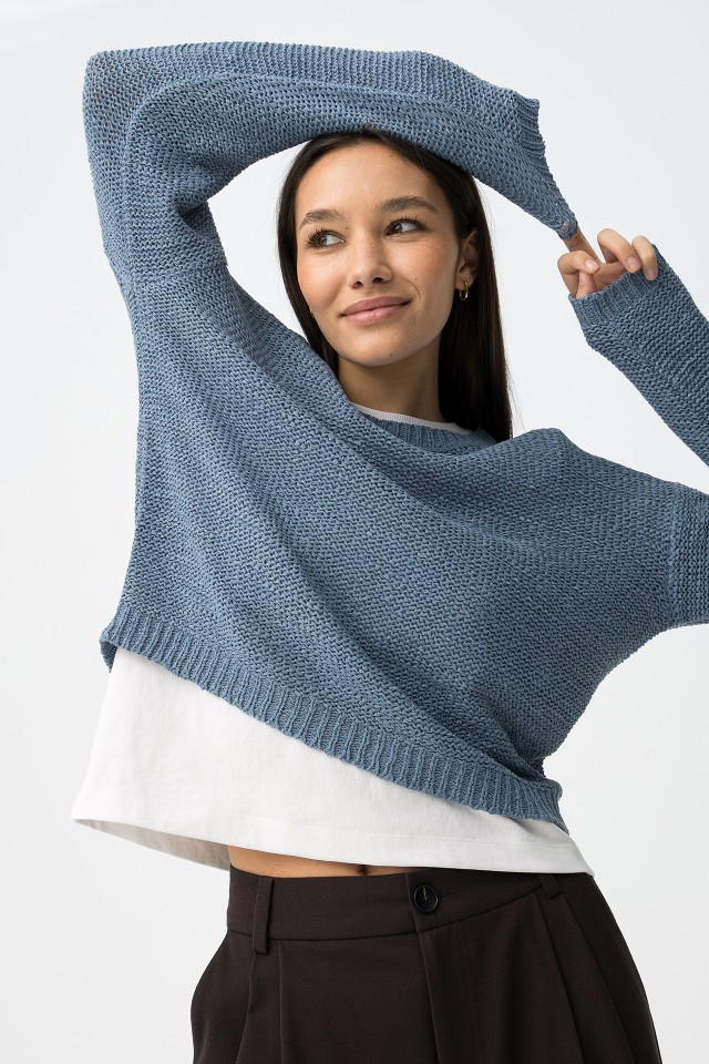 Camisola tricotada azul regular