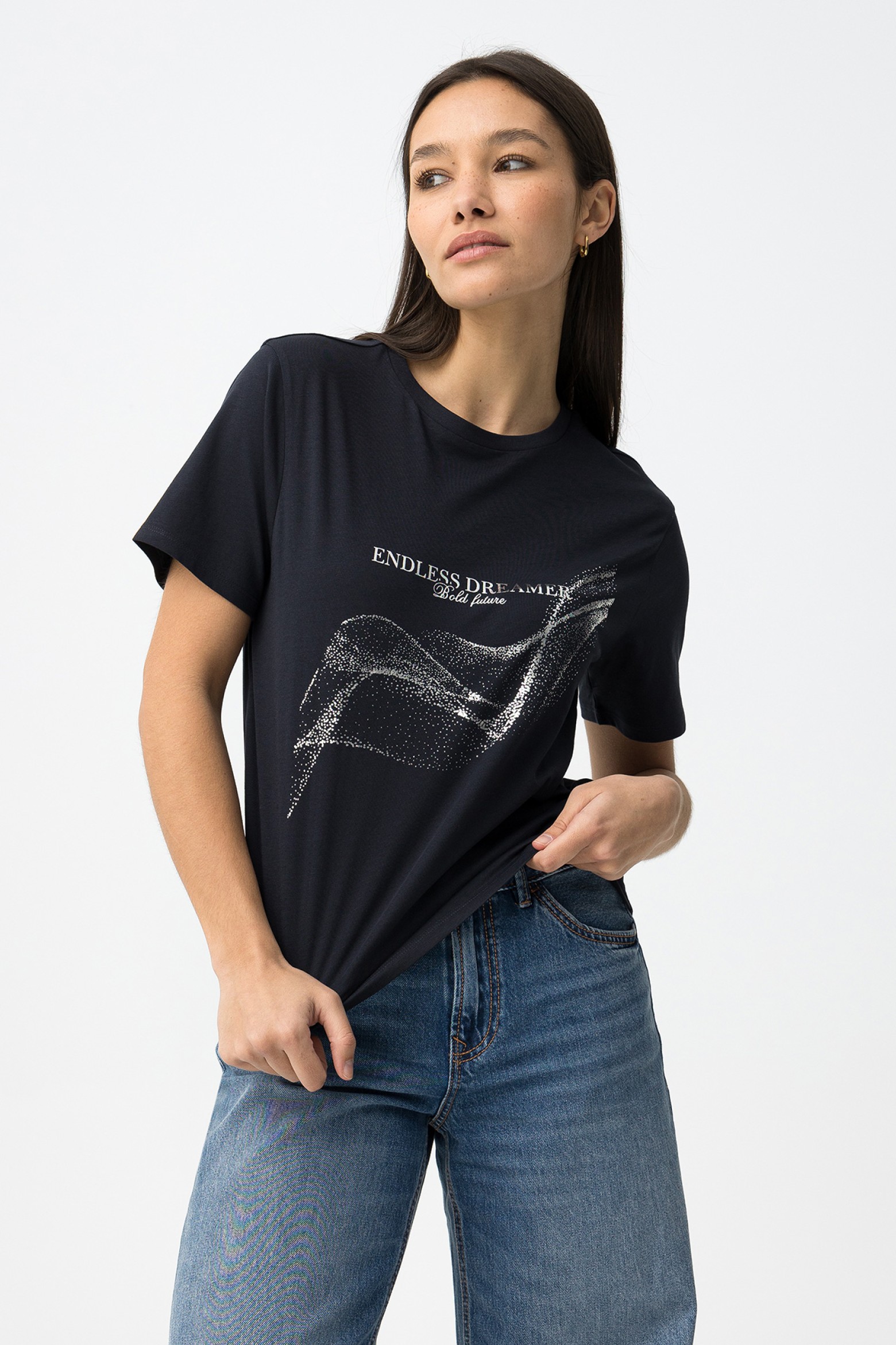 T-shirt azul manga curta