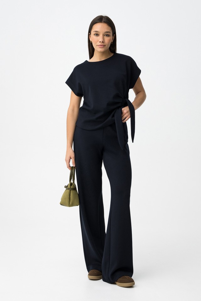Wide Leg Navy Trousers