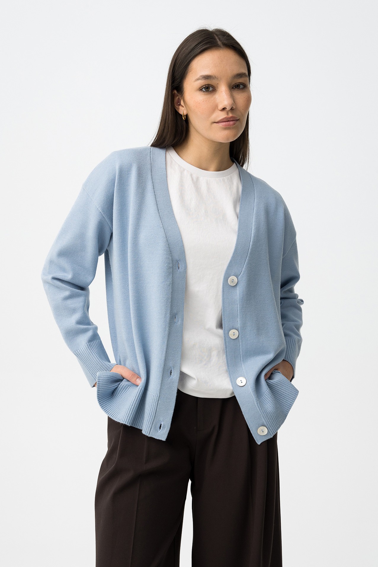 Cardigan tricotado azul relaxed