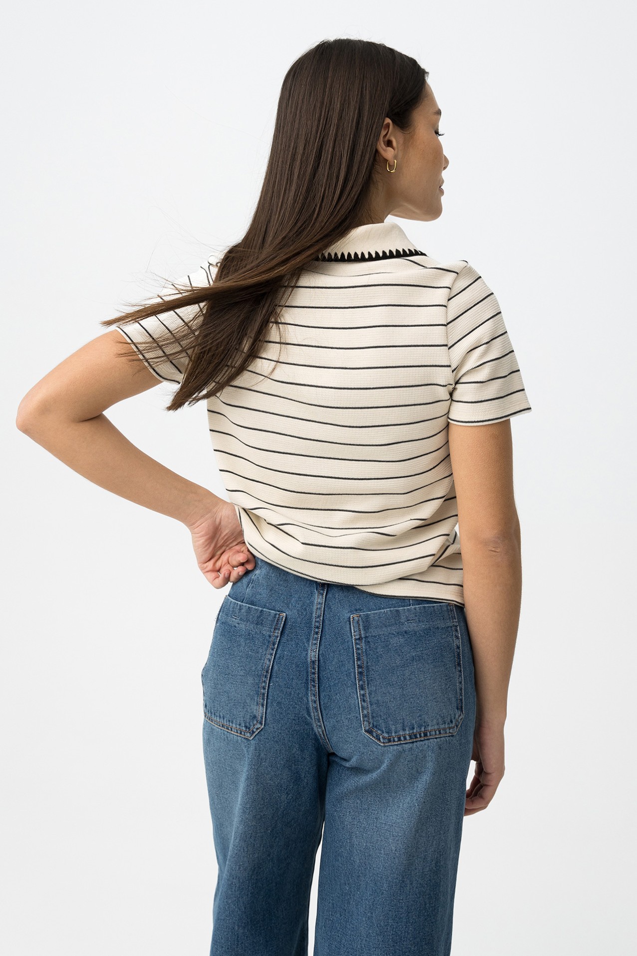 Beige Striped Short Sleeve Tee