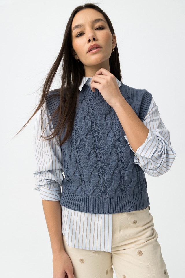 Chaleco tricotado azul profundo