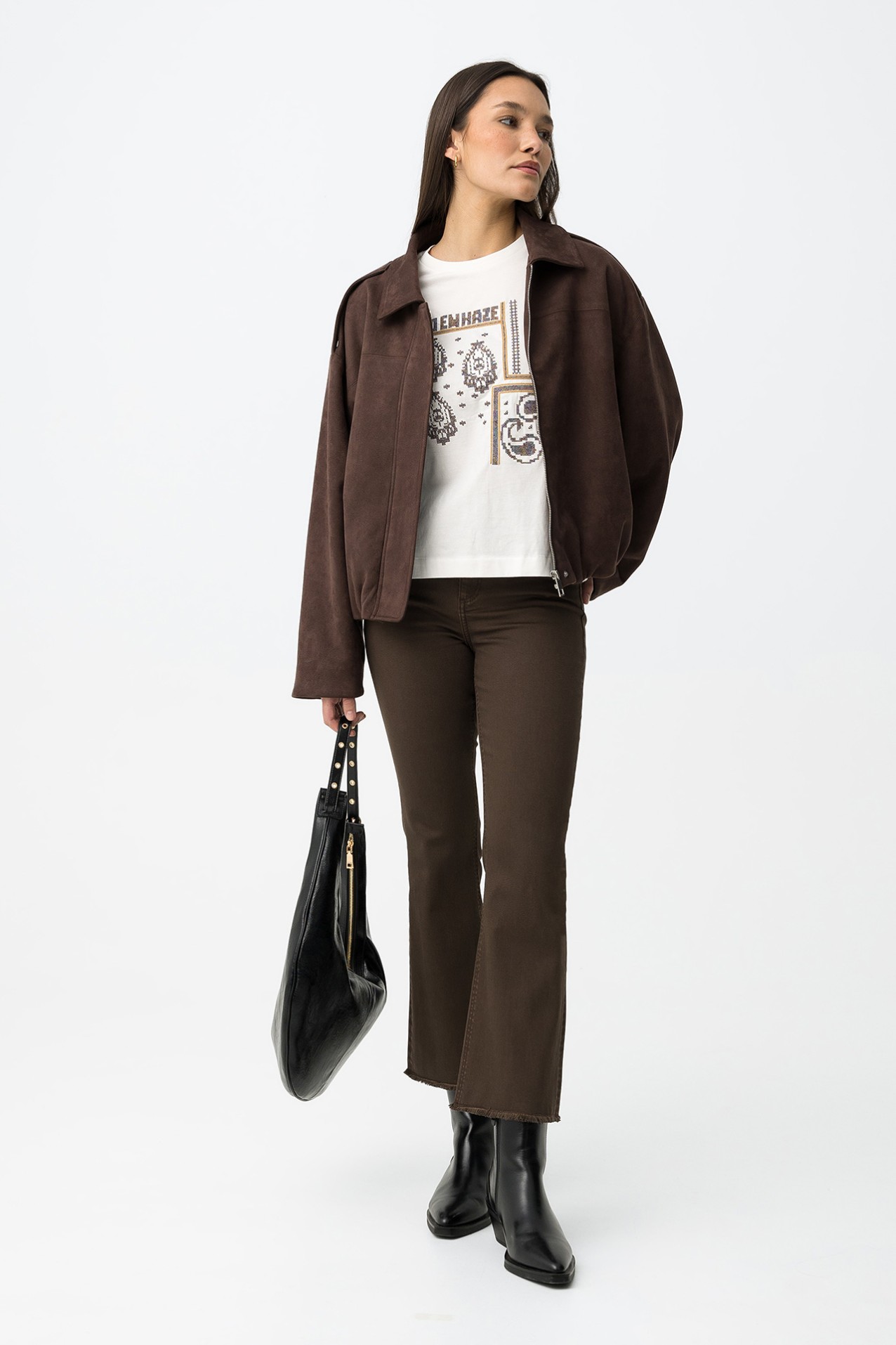 Cal�as Cropped Flare Castanhas