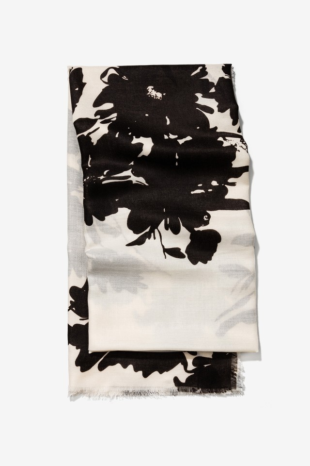 Floral Black and White Scarf