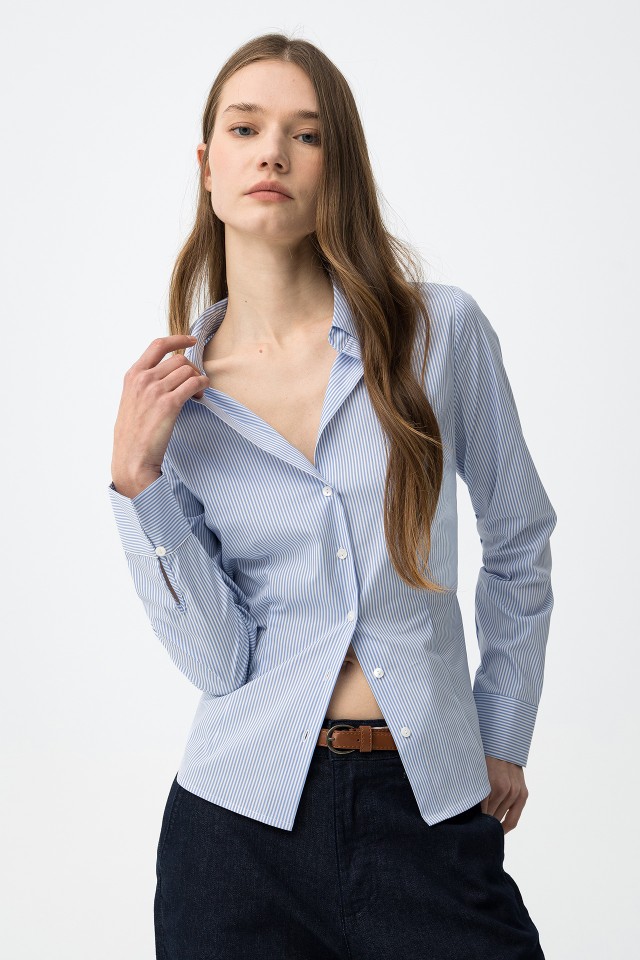 Camisa azul slim rayas