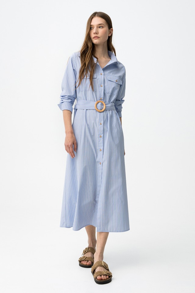 Light Blue Striped Midi Dress