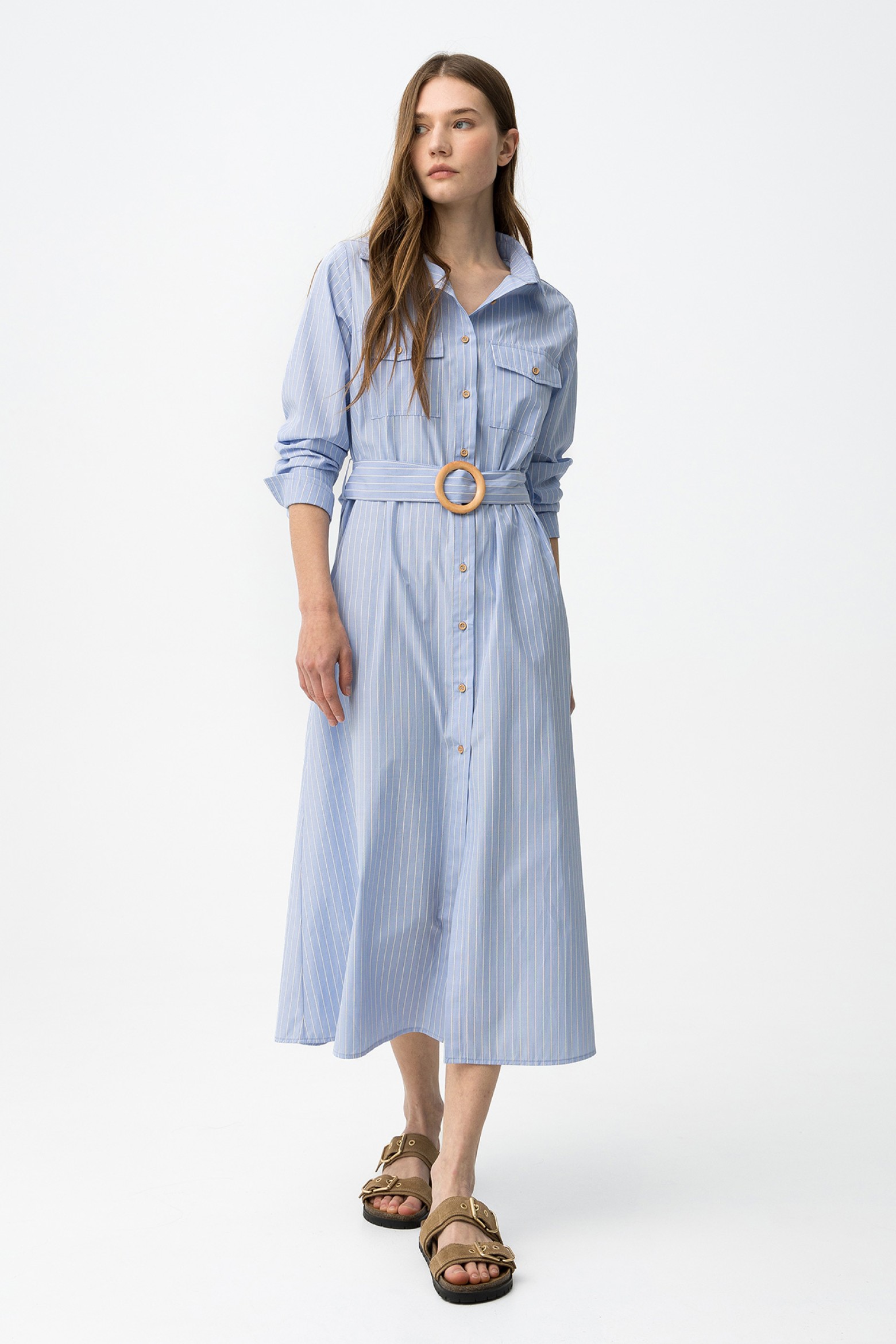 Vestido midi azul rayas