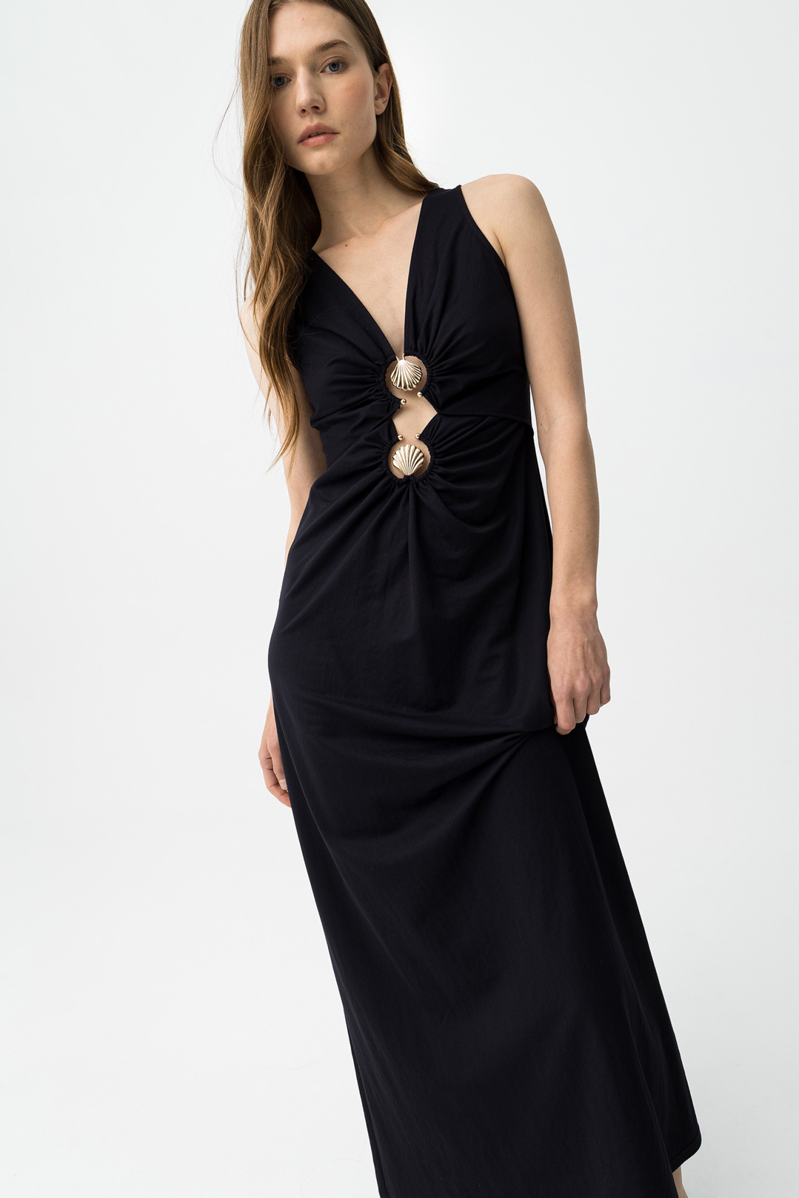 Vestido azul con argollas