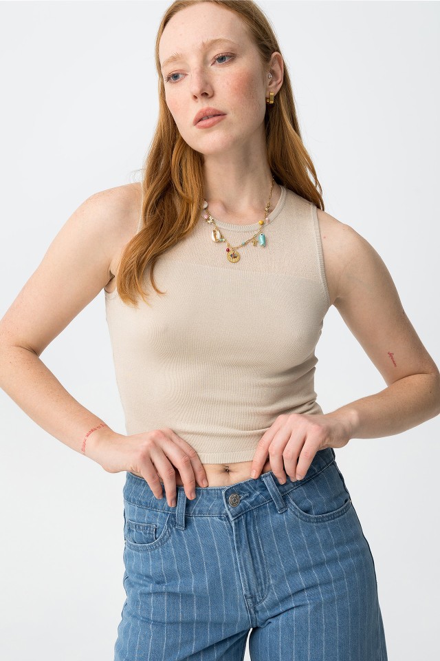 Top beige cropped slim