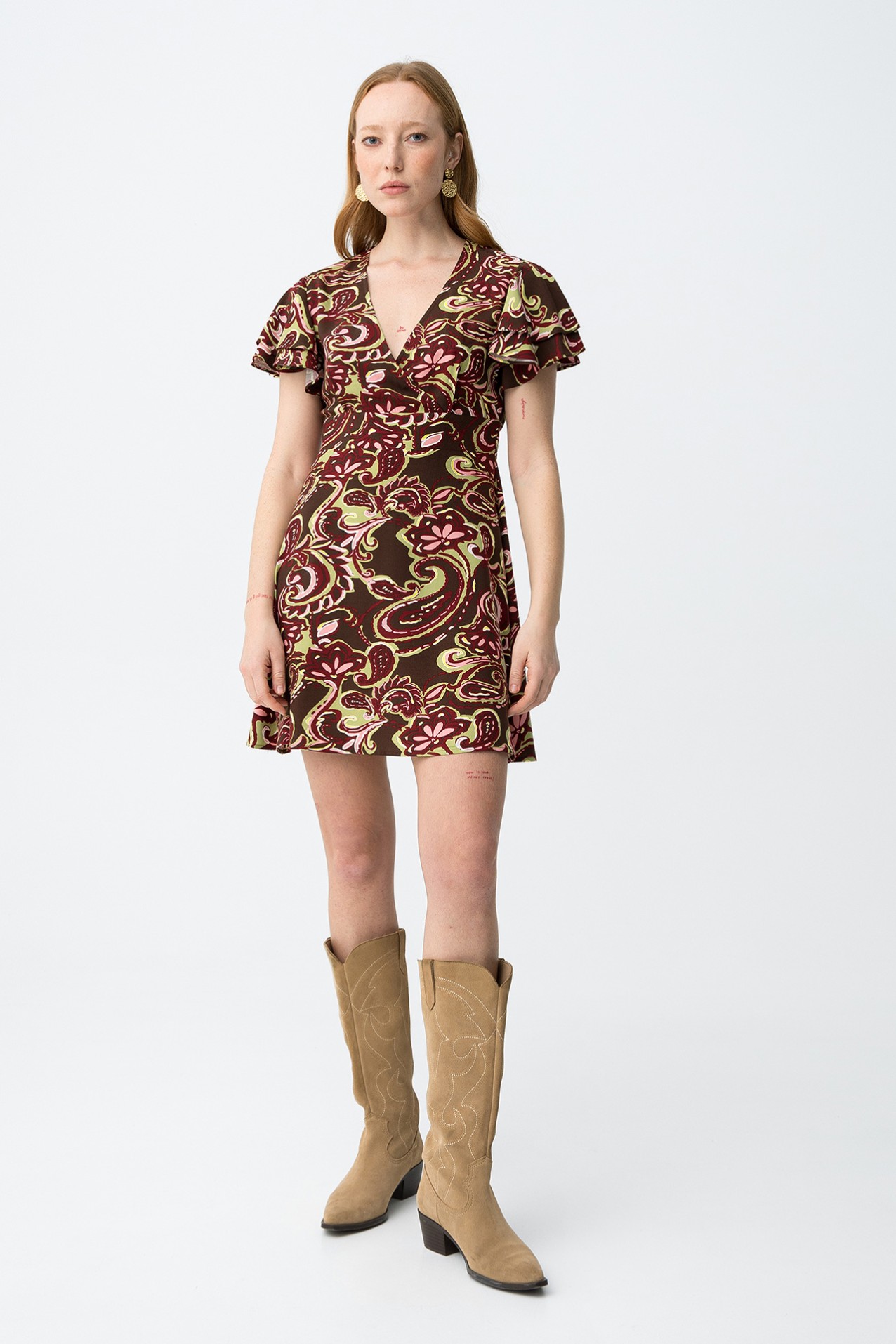 Floral Brown Short Dress