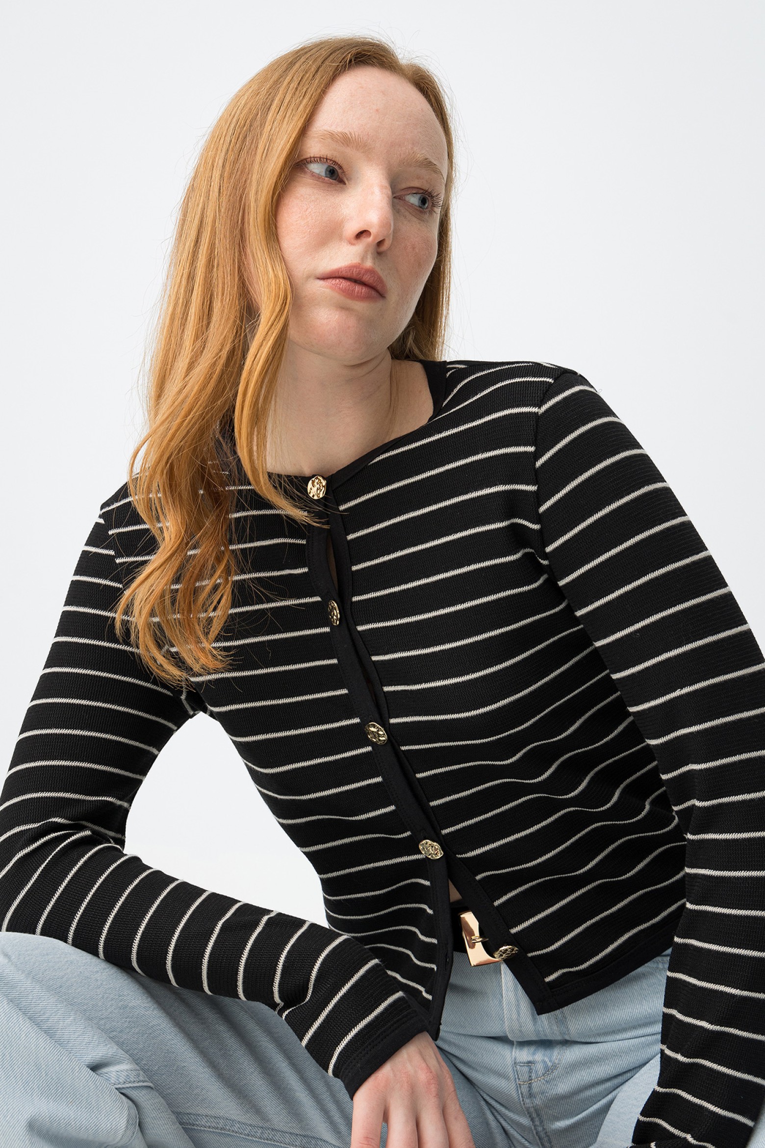 Casaco preto slim riscas