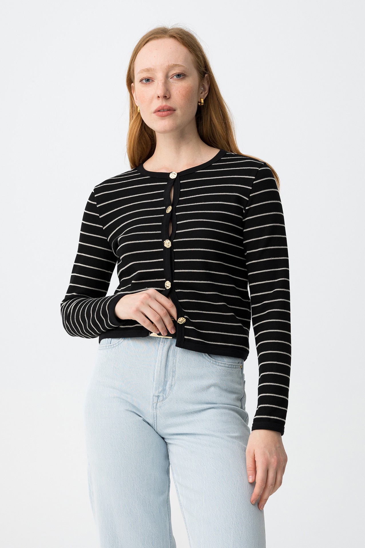 Casaco preto slim riscas