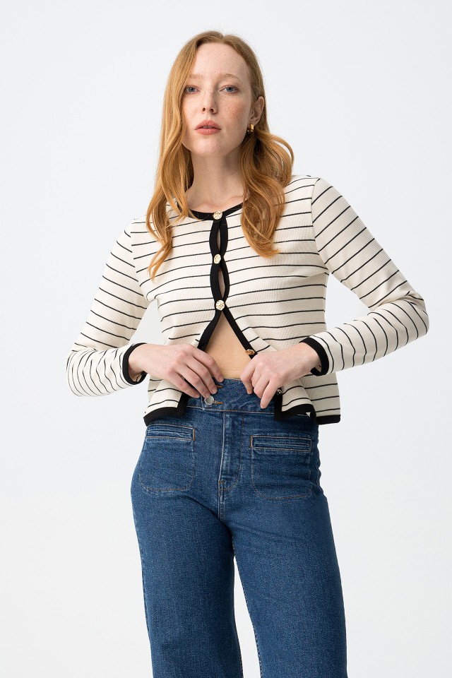 Casaco bege riscas slim