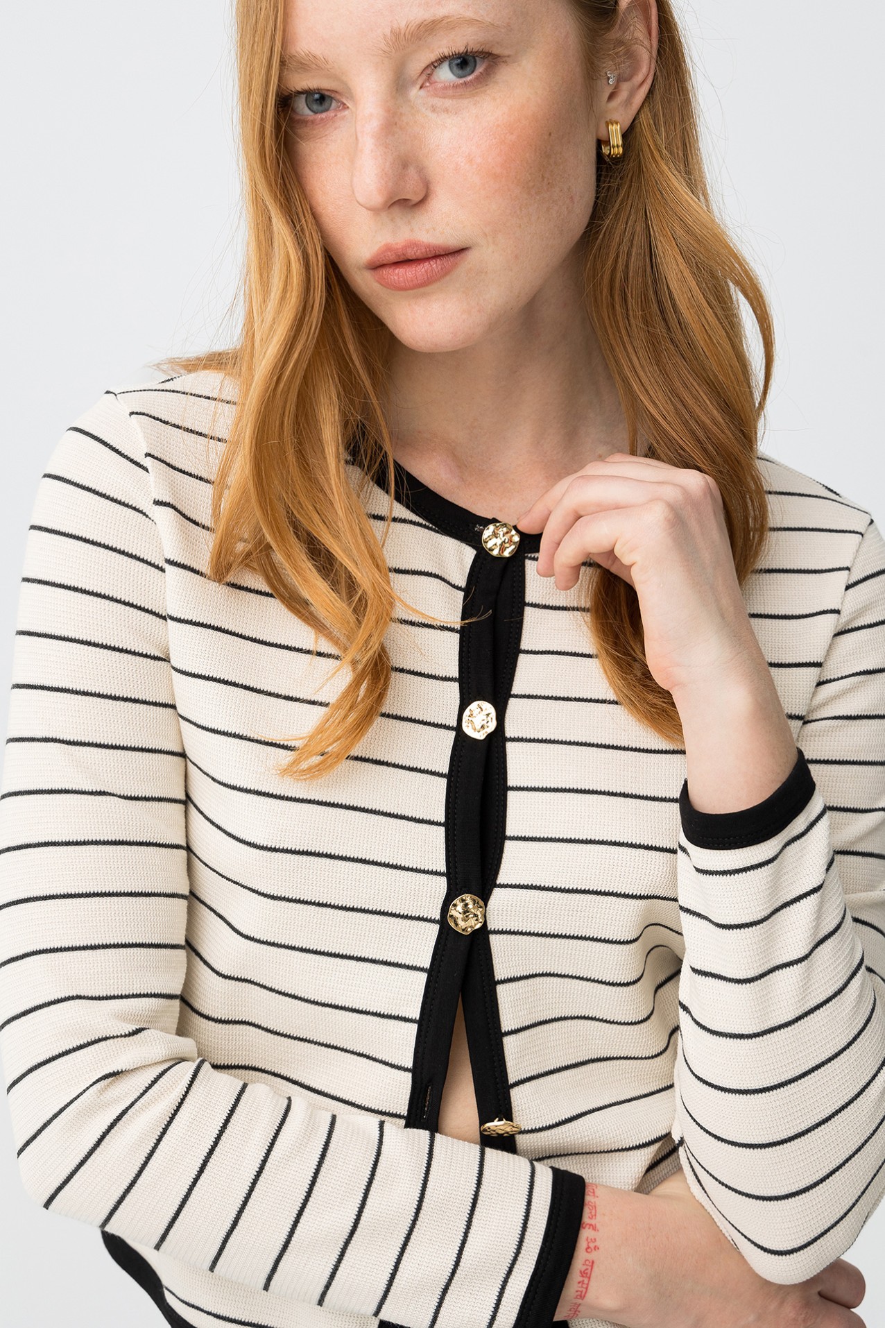 Beige striped slim jacket