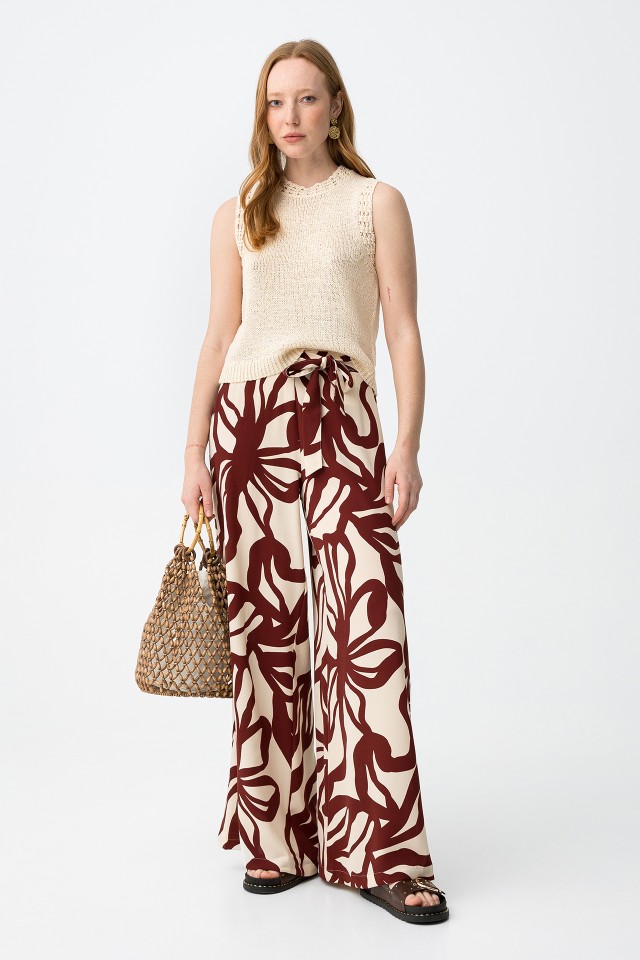 Beige Wide Palazzo Trousers