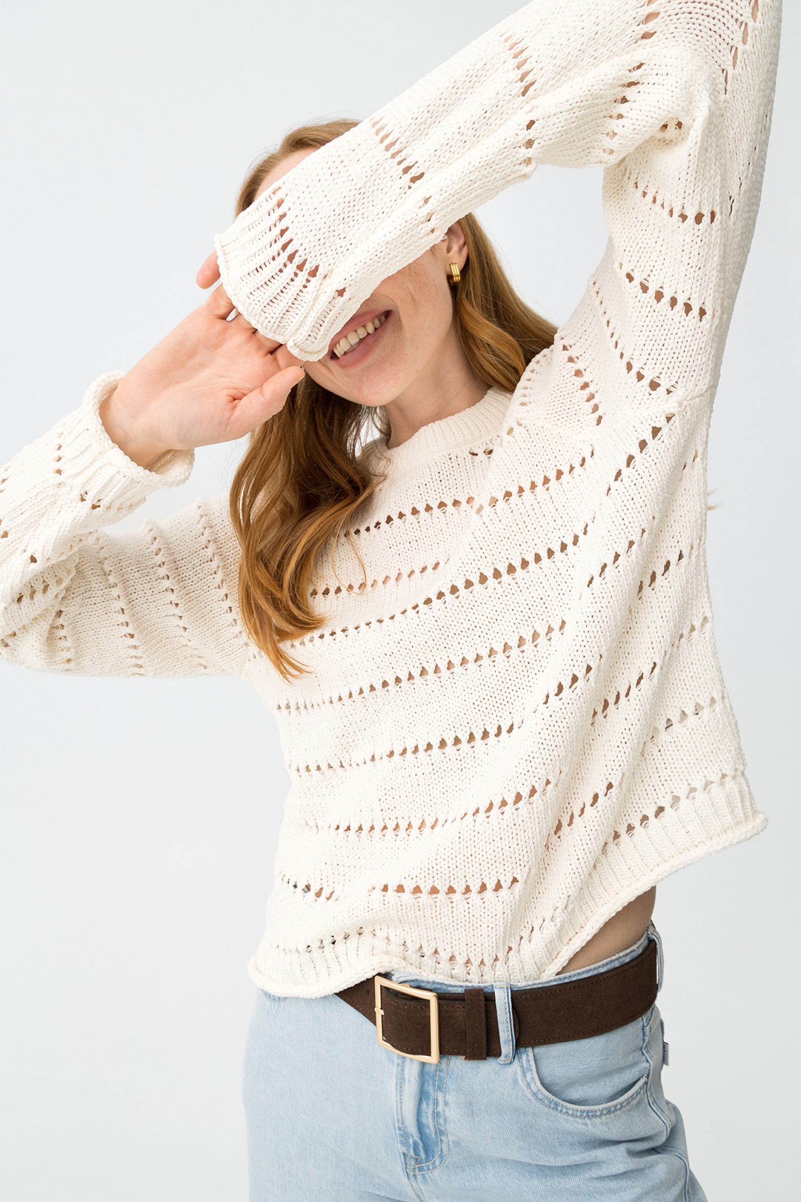 Camisola tricotada cru regular