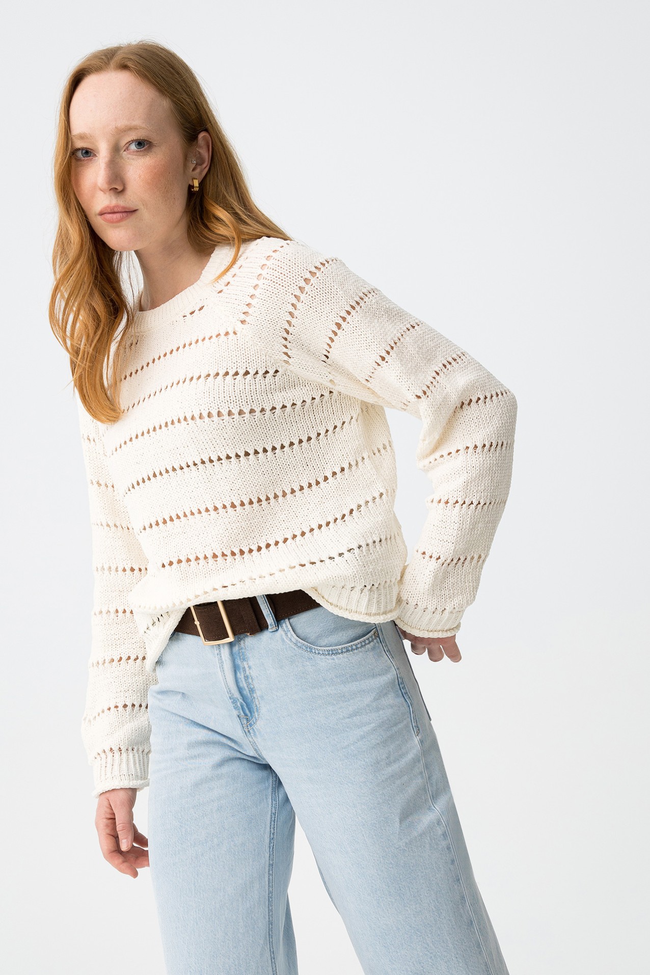 Camisola tricotada cru regular