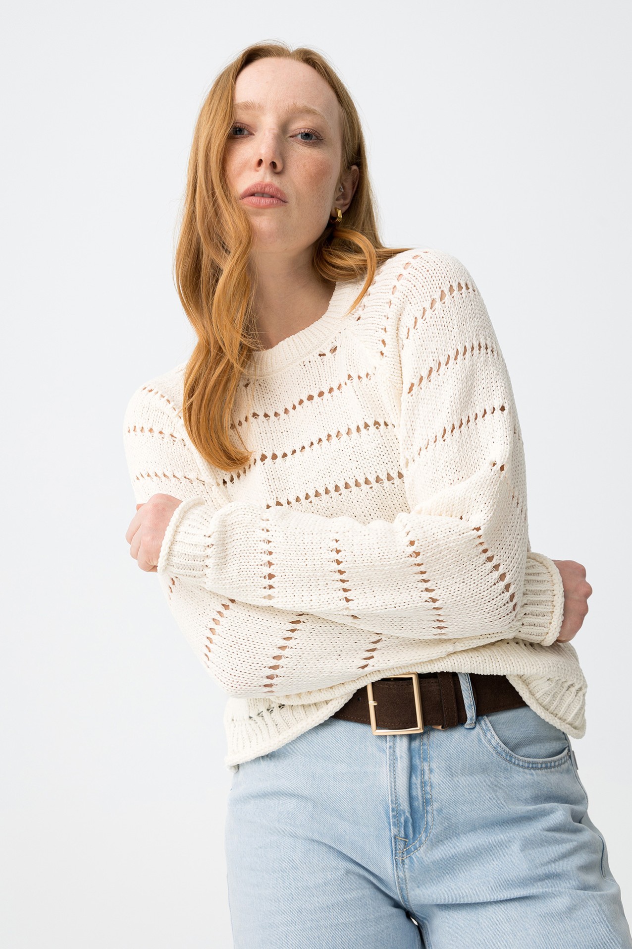 Camisola tricotada cru regular