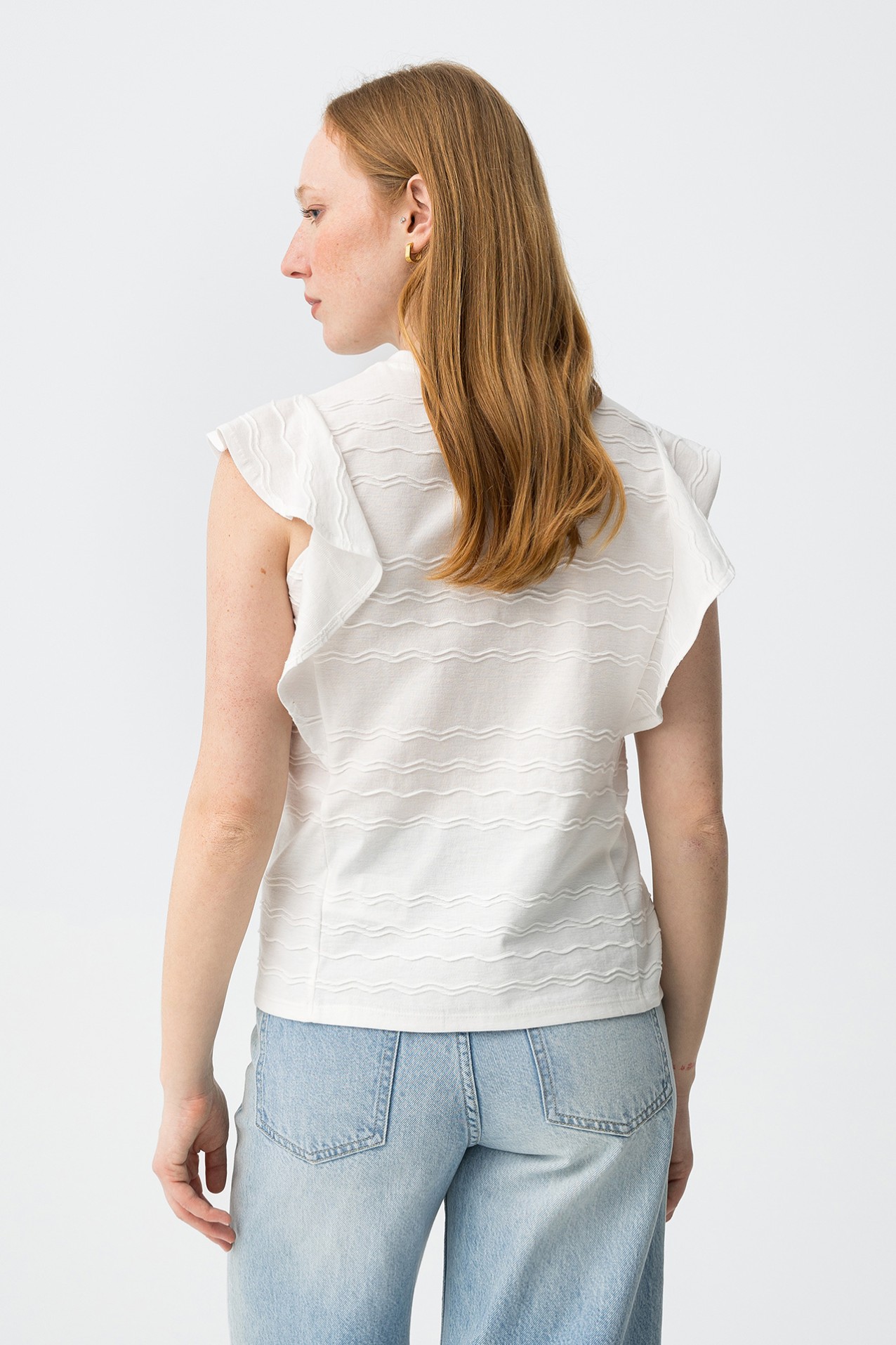 White Slim Fit Ruffle Tee
